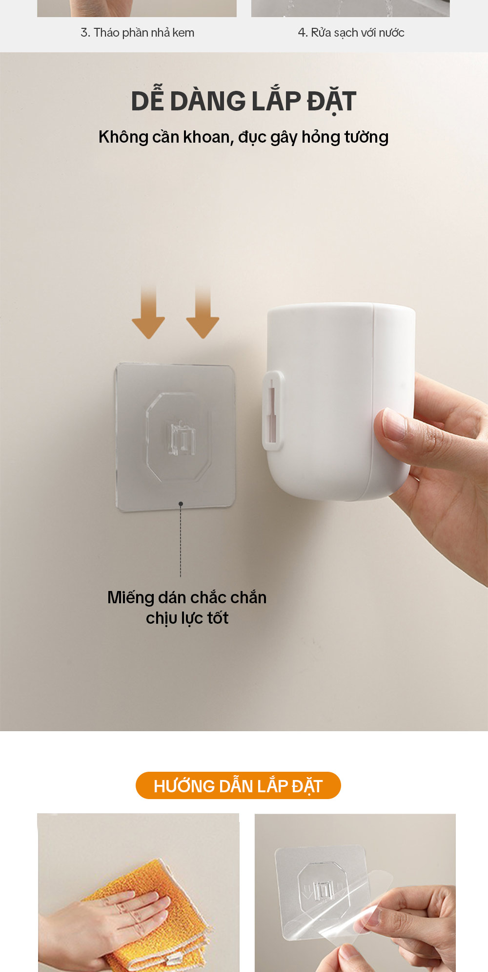Mô tả Hộp Nhả Kem Tự Động Dán Tường, Hộp Nhả Kem Đánh Răng Rời Có Nắp Đậy Thông Minh Parroti Morning -  MI01 - 9