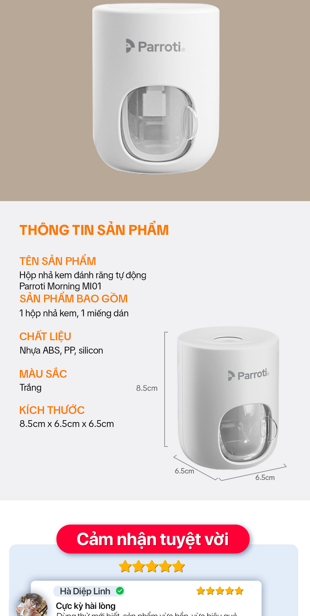 Mô tả Hộp Nhả Kem Tự Động Dán Tường, Hộp Nhả Kem Đánh Răng Rời Có Nắp Đậy Thông Minh Parroti Morning -  MI01 - 11