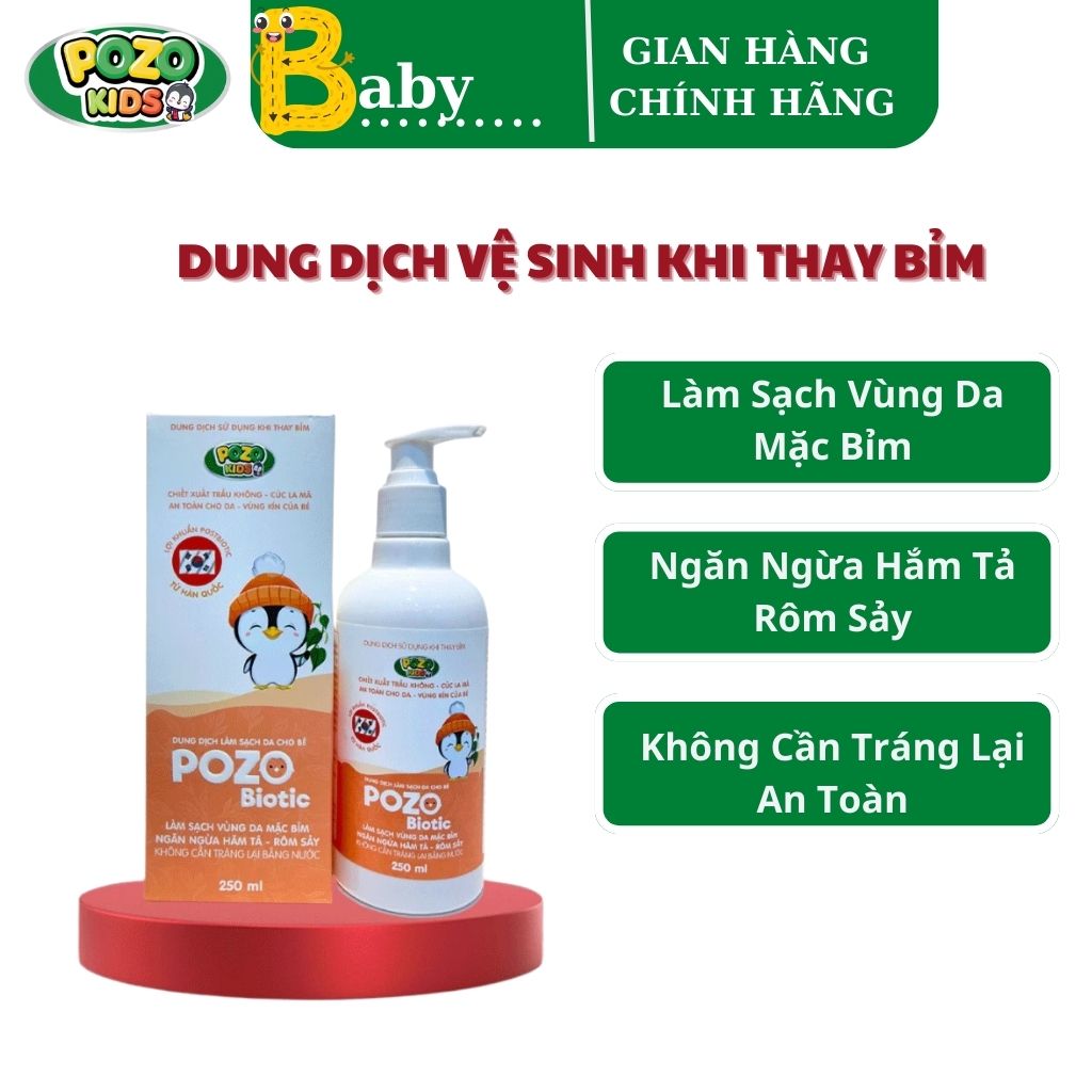 Mô tả Dung Dịch Vệ Sinh Chống Hăm Tả Pozokids Giữ Ẩm Làm Mền Nuôi Dưỡng Da Bé KHÔNG CẦN TRÁNG LẠI 250ML - 1