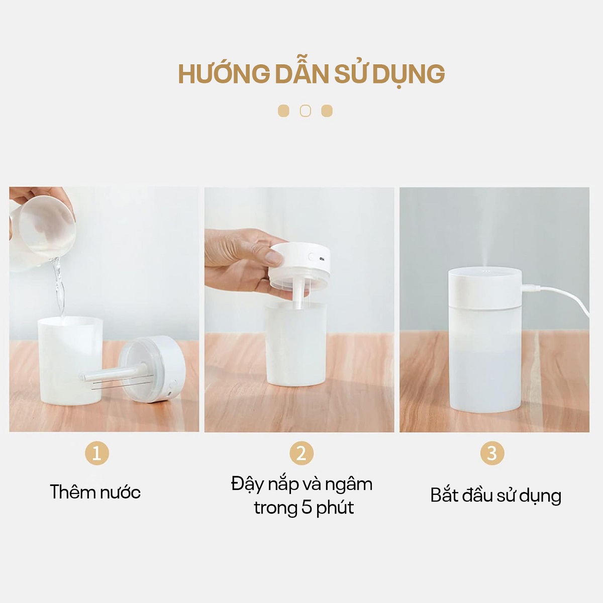 Mô tả Máy phun sương tạo ẩm cầm tay Fujihome HM01 thiết kế hình trụ , nhỏ gọn vừa lòng bàn tay - 4