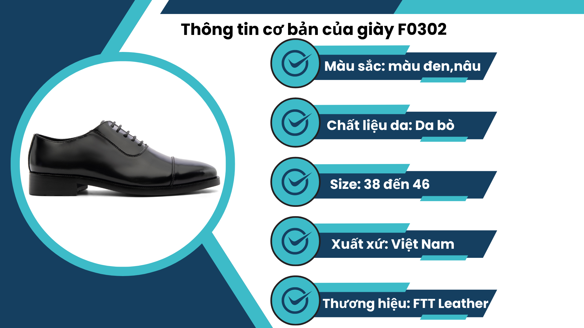 Mô tả Giày Da Bò Chà Bóng Chống Nhăn Oxford Captoe FTT Leather, Đế Cao Cấp Chống Trơn, Màu Đen/Nâu - F0302 - 3