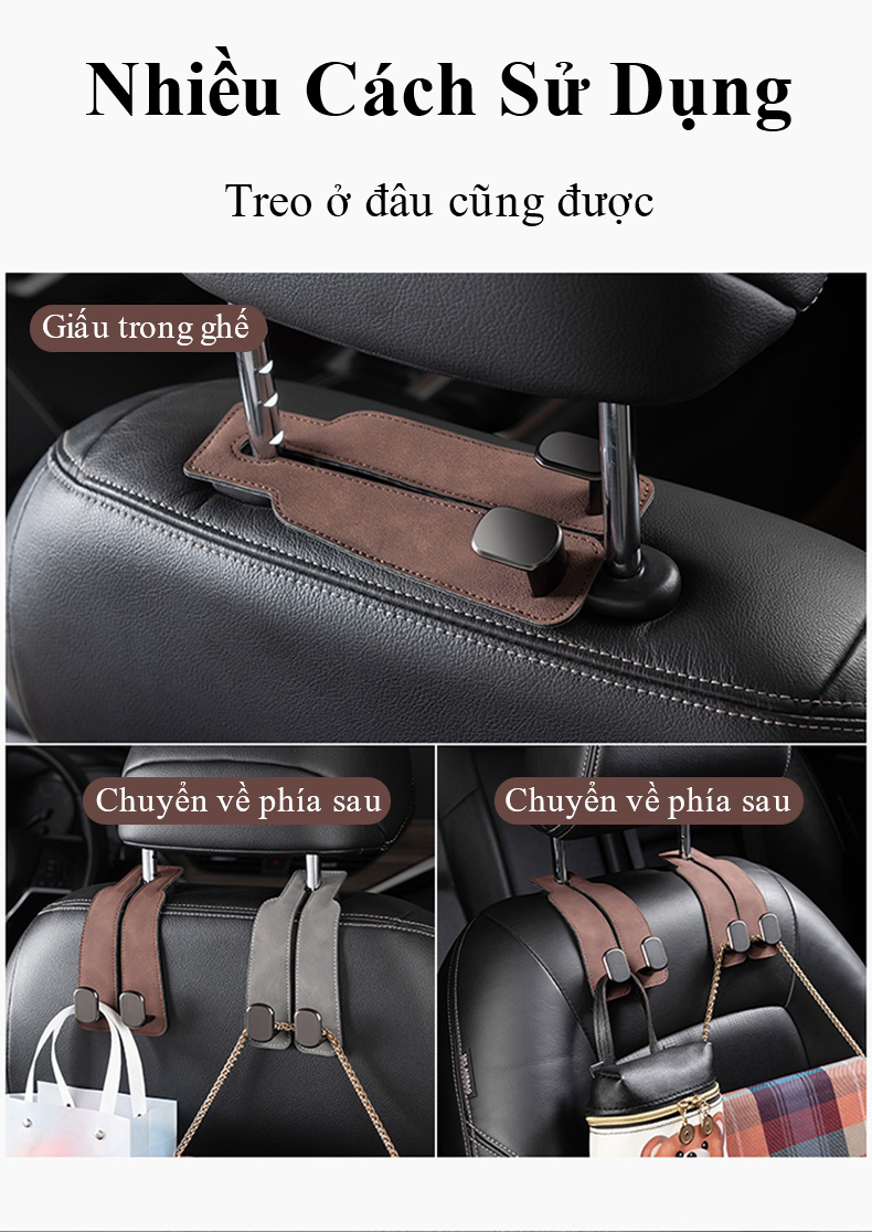 Mô tả Móc treo đồ gắn lưng ghế ô tô MYT Móc kim loại gắn sau ghế xe hơi siêu chịu lực móc đơn móc đôi bằng da lộn sang trọng - 4