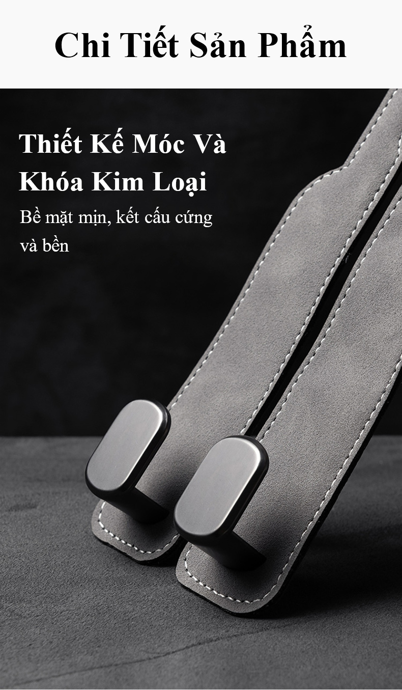 Mô tả Móc treo đồ gắn lưng ghế ô tô MYT Móc kim loại gắn sau ghế xe hơi siêu chịu lực móc đơn móc đôi bằng da lộn sang trọng - 6