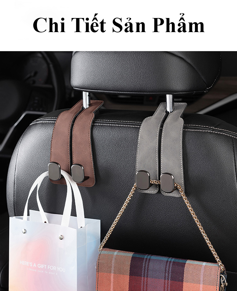 Mô tả Móc treo đồ gắn lưng ghế ô tô MYT Móc kim loại gắn sau ghế xe hơi siêu chịu lực móc đơn móc đôi bằng da lộn sang trọng - 11
