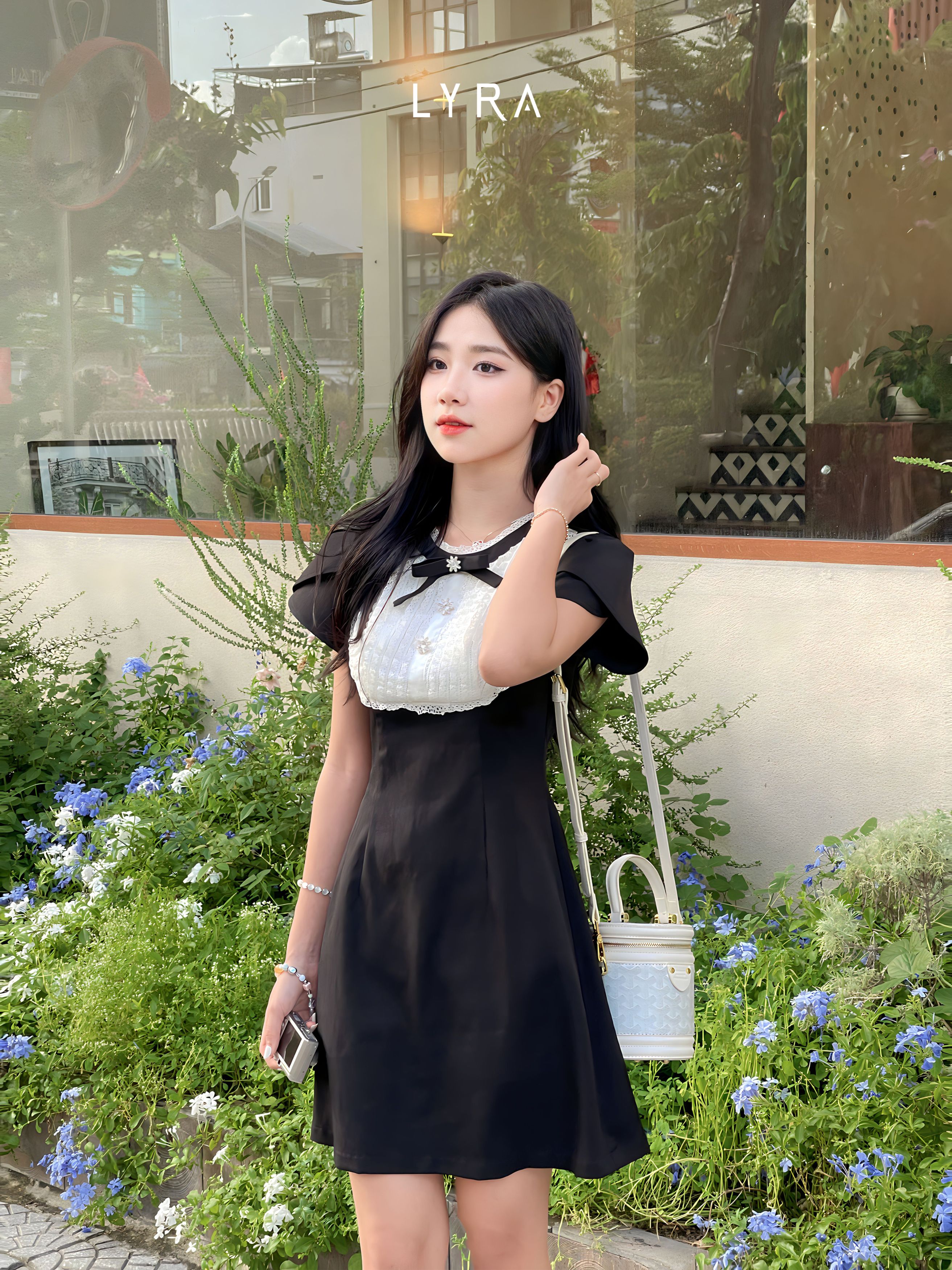 Mô tả LYRA DESIGN - Váy đầm nữ ngắn tay thiết kế cổ trắng phối nơ đính đá thanh lịch nữ tính LYRA Design - LWNVD016 - 3