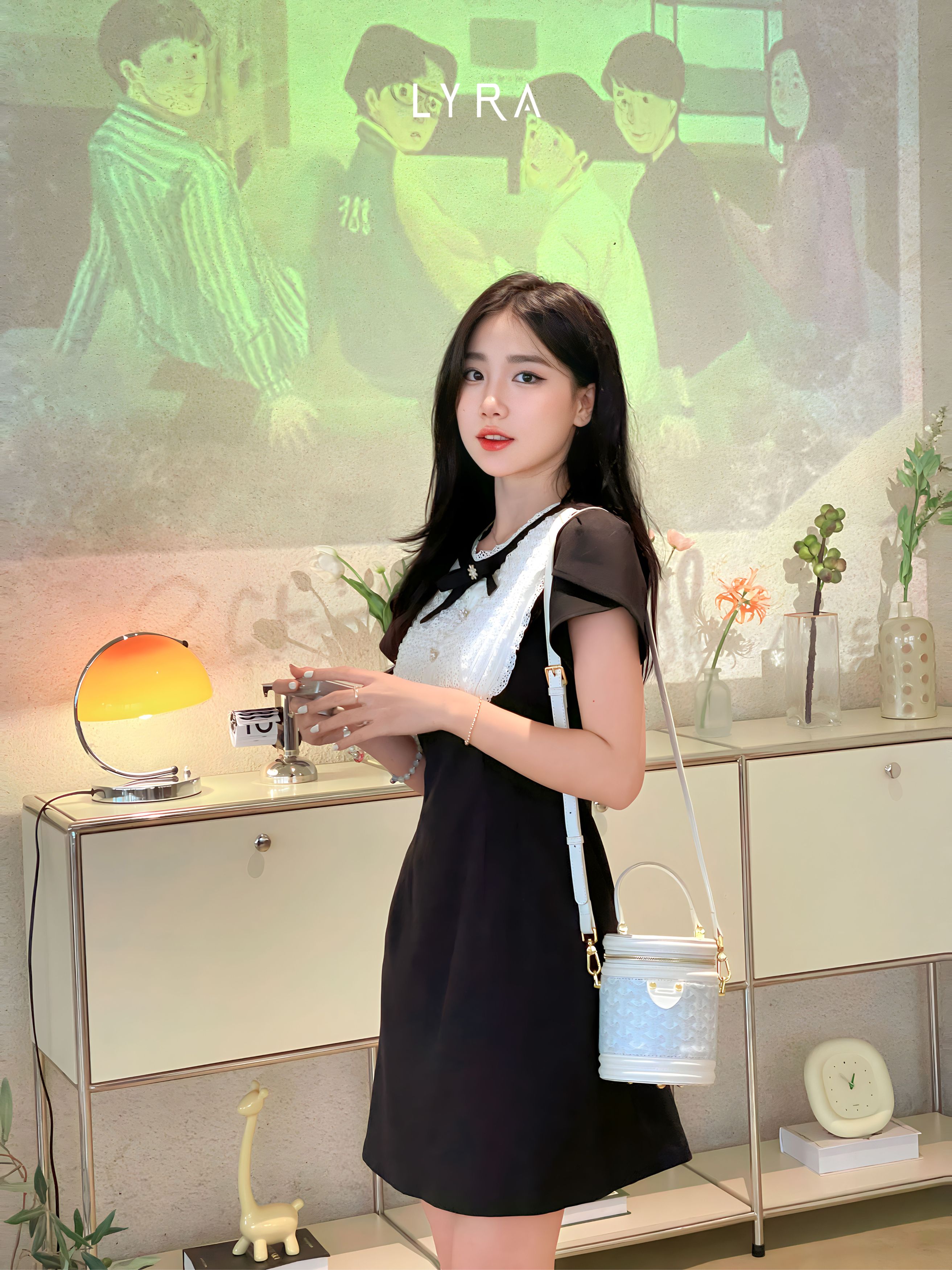 Mô tả LYRA DESIGN - Váy đầm nữ ngắn tay thiết kế cổ trắng phối nơ đính đá thanh lịch nữ tính LYRA Design - LWNVD016 - 4