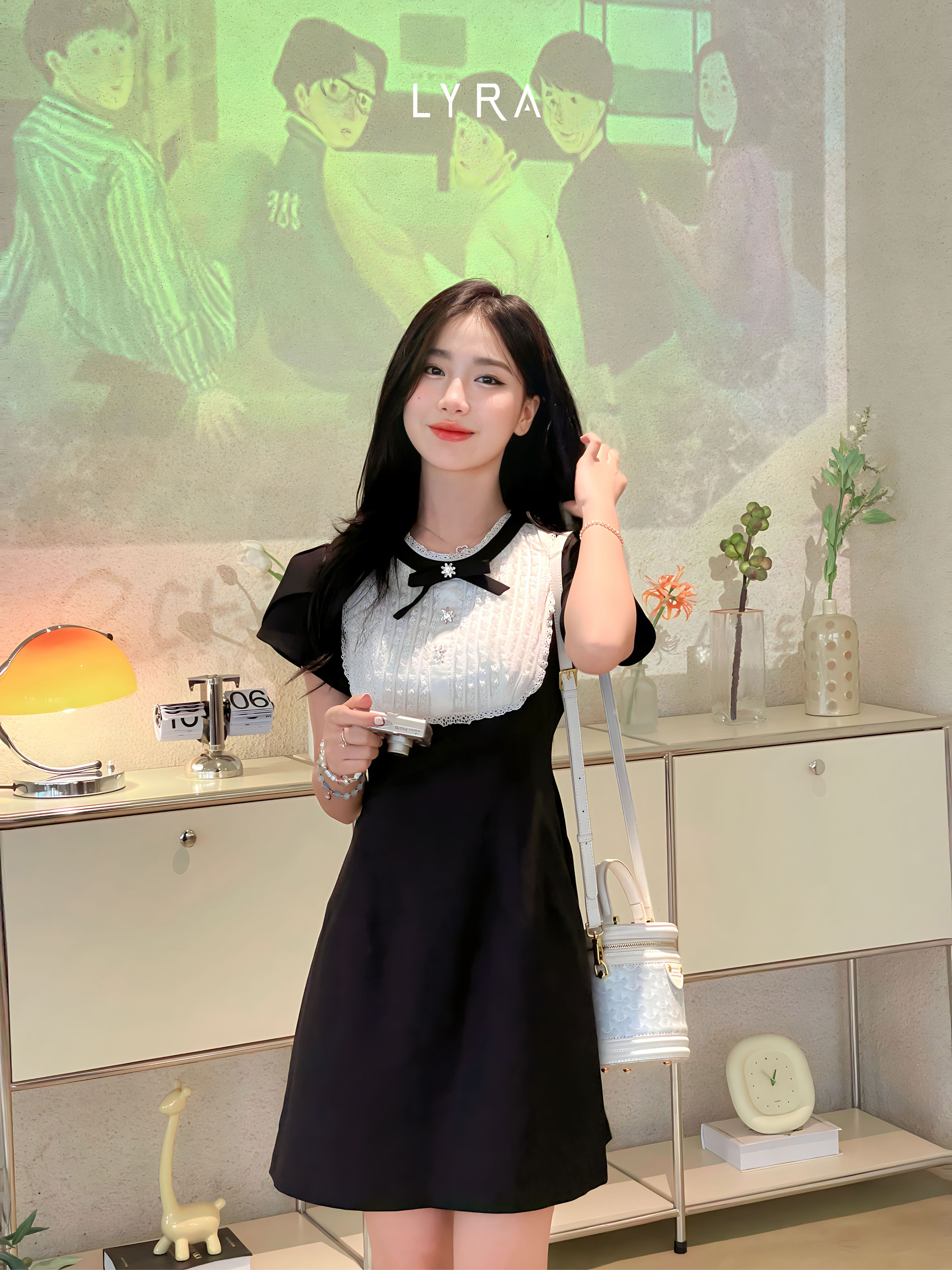 Mô tả LYRA DESIGN - Váy đầm nữ ngắn tay thiết kế cổ trắng phối nơ đính đá thanh lịch nữ tính LYRA Design - LWNVD016 - 5