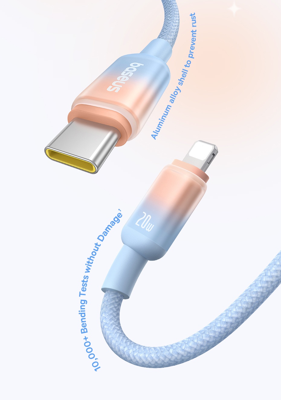 Mô tả Dây cáp sạc nhanh Baseus Discolor Type C sang iP 20W cho Phone 11 12 13 14 Pro max Cáp truyền dữ liệu chính hãng 1m 2m - 6