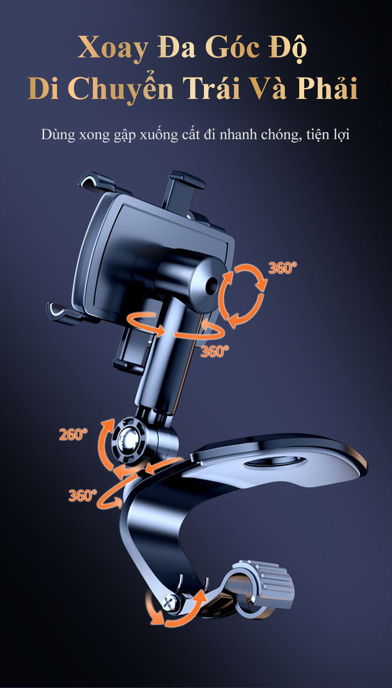 Mô tả Kẹp điện thoại xoay gắn ô tô MYT Giá đỡ điện thoại xoay 360 độ cao cấp gắn kính chiếu hậu bảng điều khiển xe hơi - 5