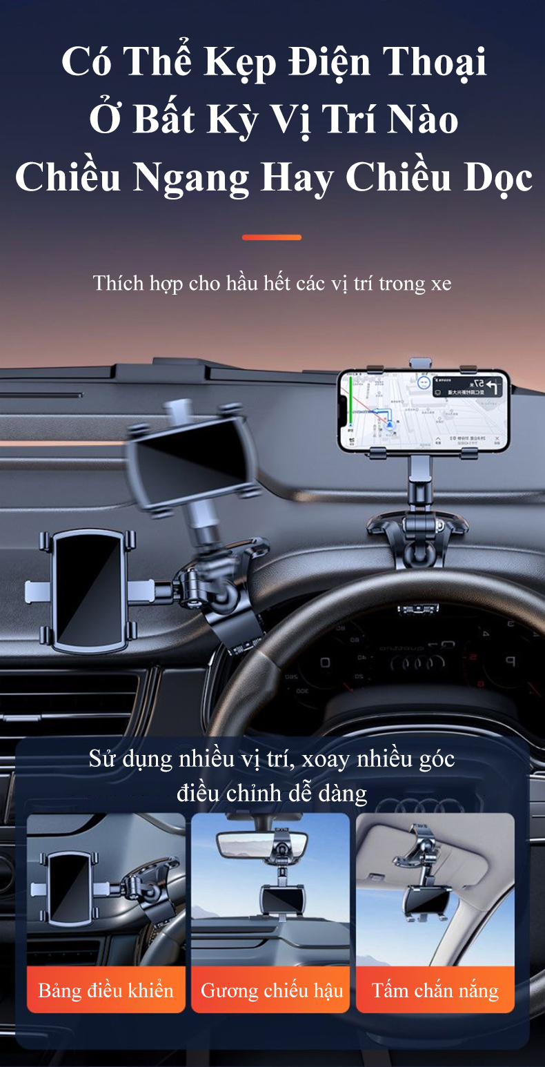 Mô tả Kẹp điện thoại xoay gắn ô tô MYT Giá đỡ điện thoại xoay 360 độ cao cấp gắn kính chiếu hậu bảng điều khiển xe hơi - 6