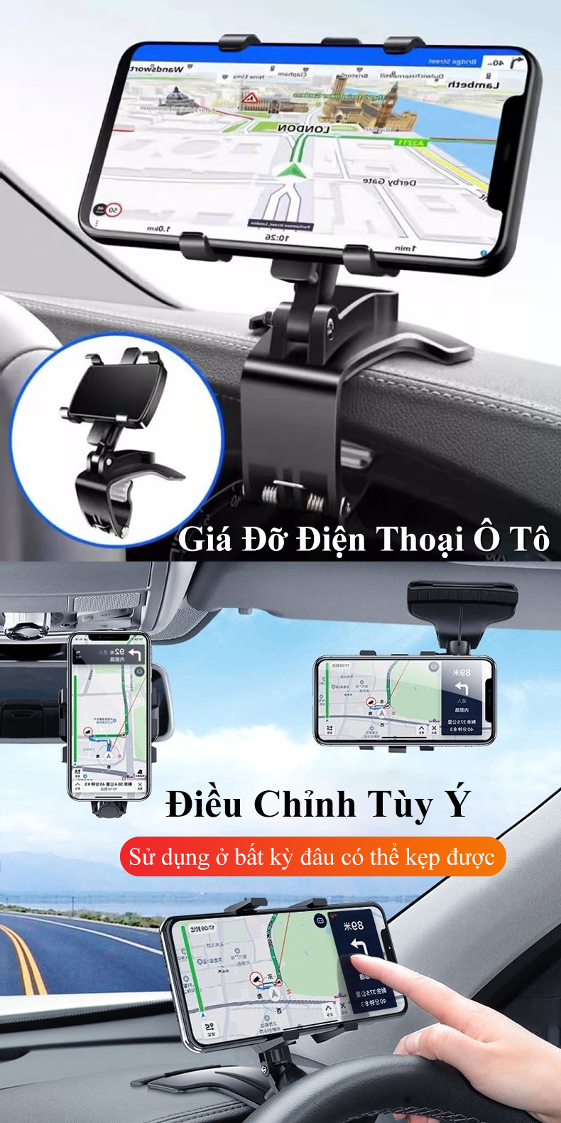 Mô tả Kẹp điện thoại xoay gắn ô tô MYT Giá đỡ điện thoại xoay 360 độ cao cấp gắn kính chiếu hậu bảng điều khiển xe hơi - 9
