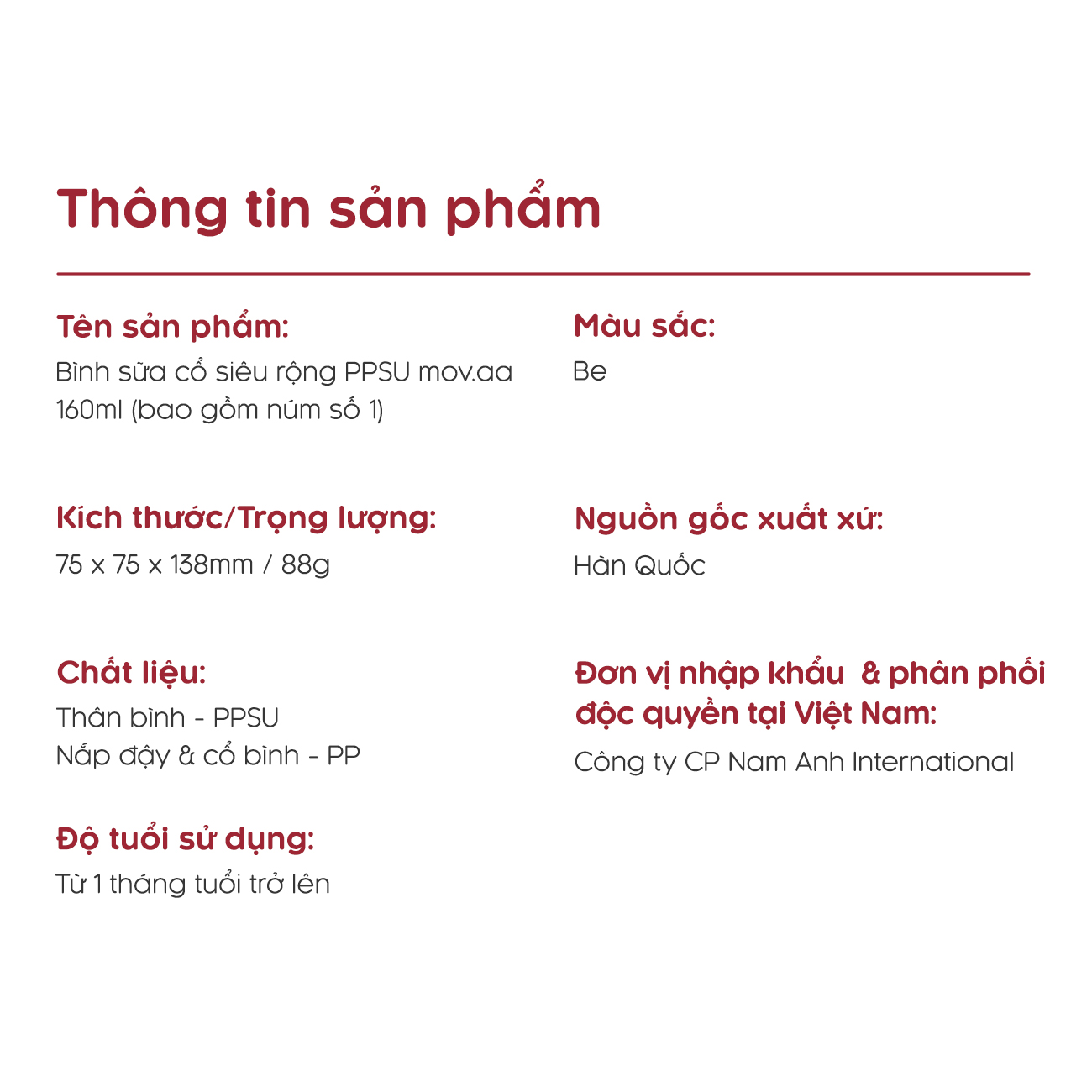 Mô tả Bình sữa Moyuum PPSU Mov.aa - 160ml - Bản trơn - 3