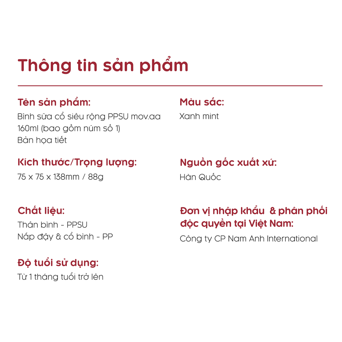 Mô tả Bình sữa Moyuum PPSU Mov.aa - 160ml - Bản họa tiết - Xanh mint - 3