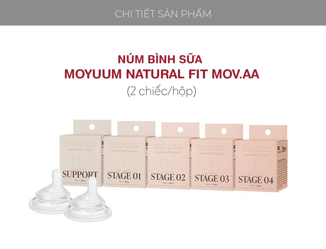 Mô tả Núm bình Moyuum Natural Fit Mov.aa - Đủ size - Hộp 2 chiếc - 2