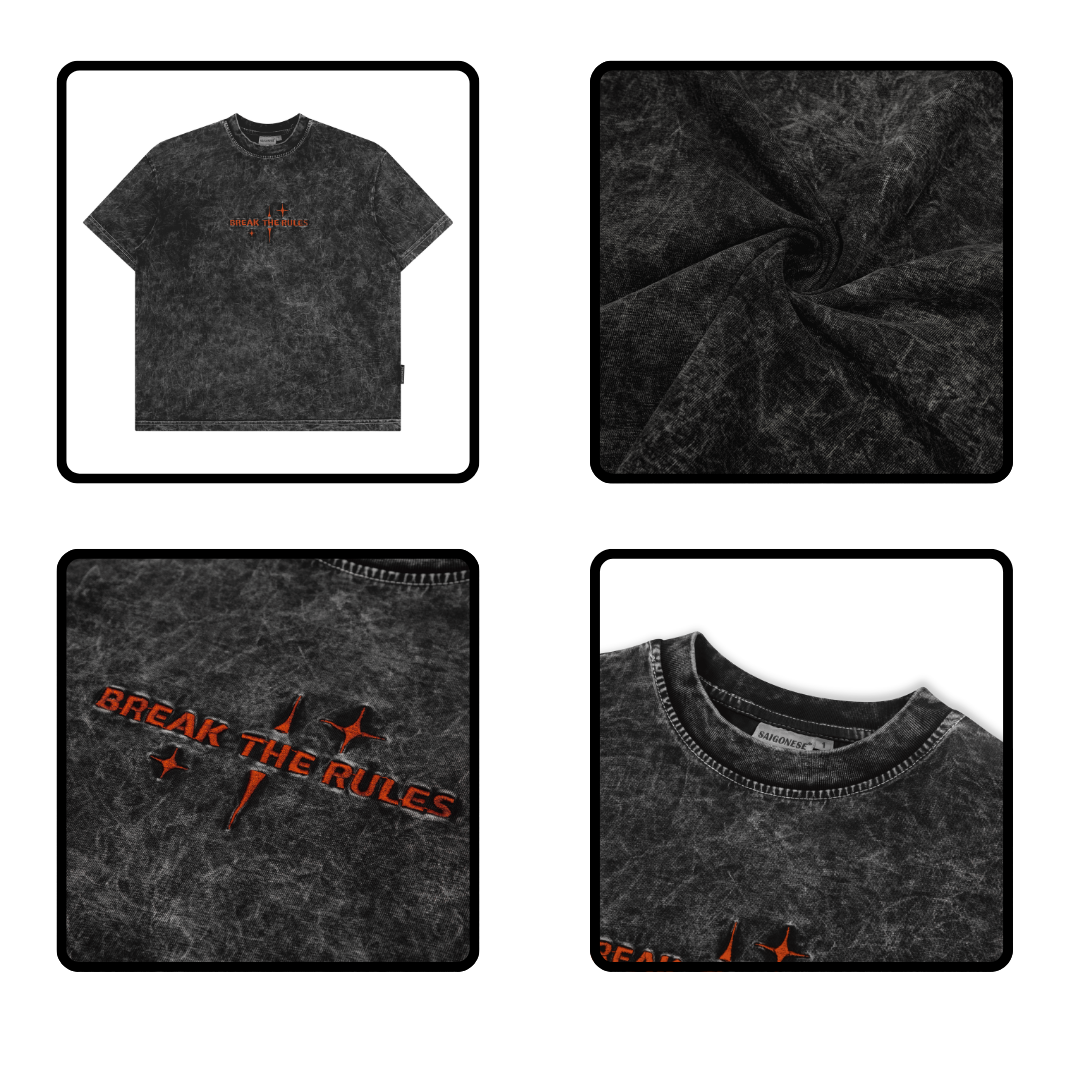 Mô tả Áo Thun SAIGONESE Form Boxy Phông Wash Break The Rules Hoạ Tiết Thêu Unisex Nam Nữ 3 Màu - 1
