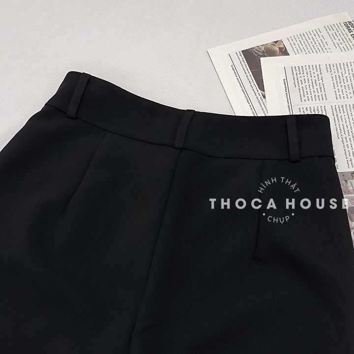 Mô tả Quần tây nữ lưng cao ống đứng dáng suông trơn đen THOCA HOUSE basic công sở, đi học - 3
