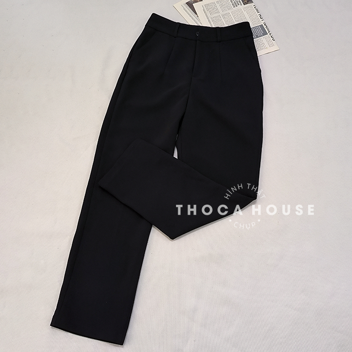 Mô tả Quần tây nữ lưng cao ống đứng dáng suông trơn đen THOCA HOUSE basic công sở, đi học - 5