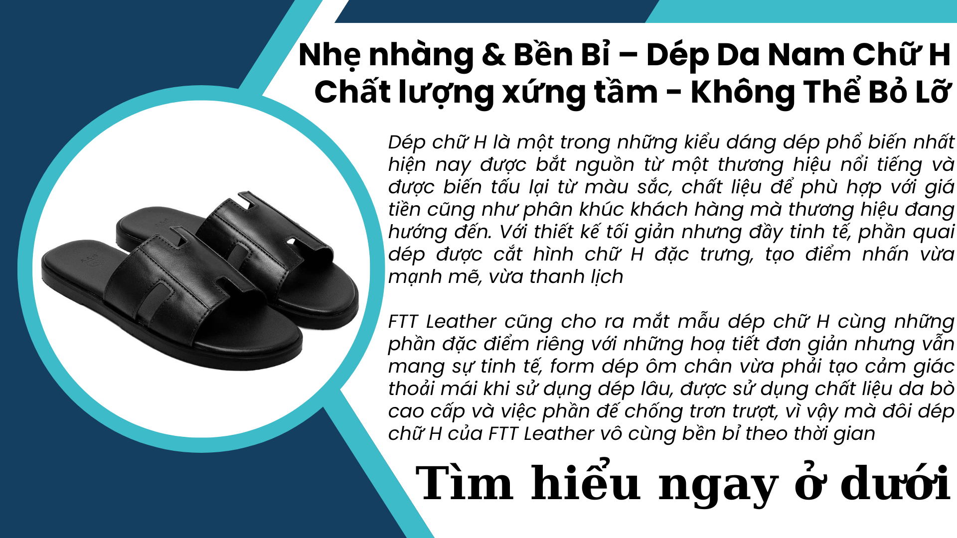 Mô tả Dép da bò nam chữ H FTT Leather quai ngang màu nâu dáng trơn đế cao cấp bền, nhẹ, độ bám tốt D10541 - 1