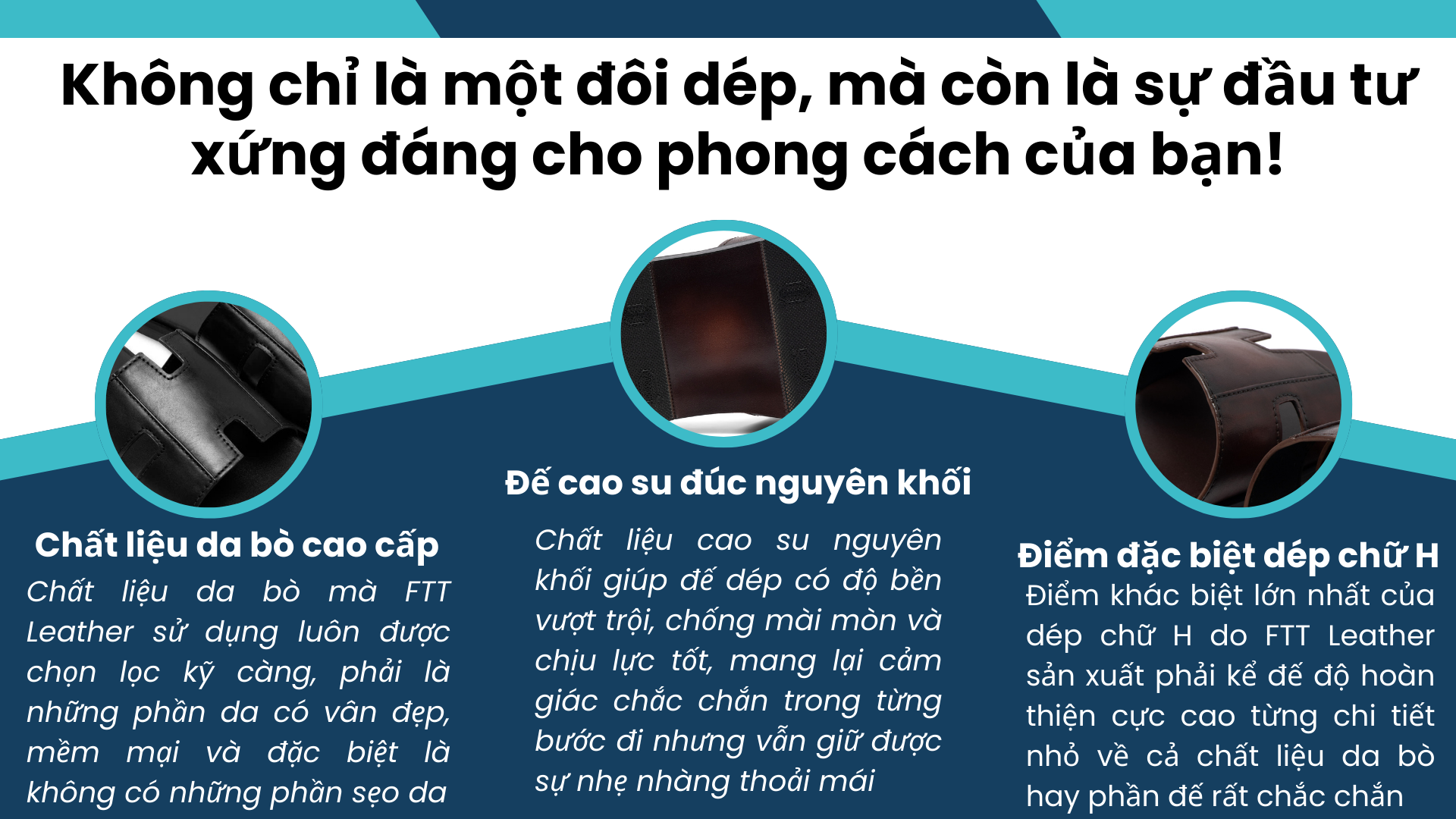 Mô tả Dép da bò nam chữ H FTT Leather quai ngang màu nâu dáng trơn đế cao cấp bền, nhẹ, độ bám tốt D10541 - 2