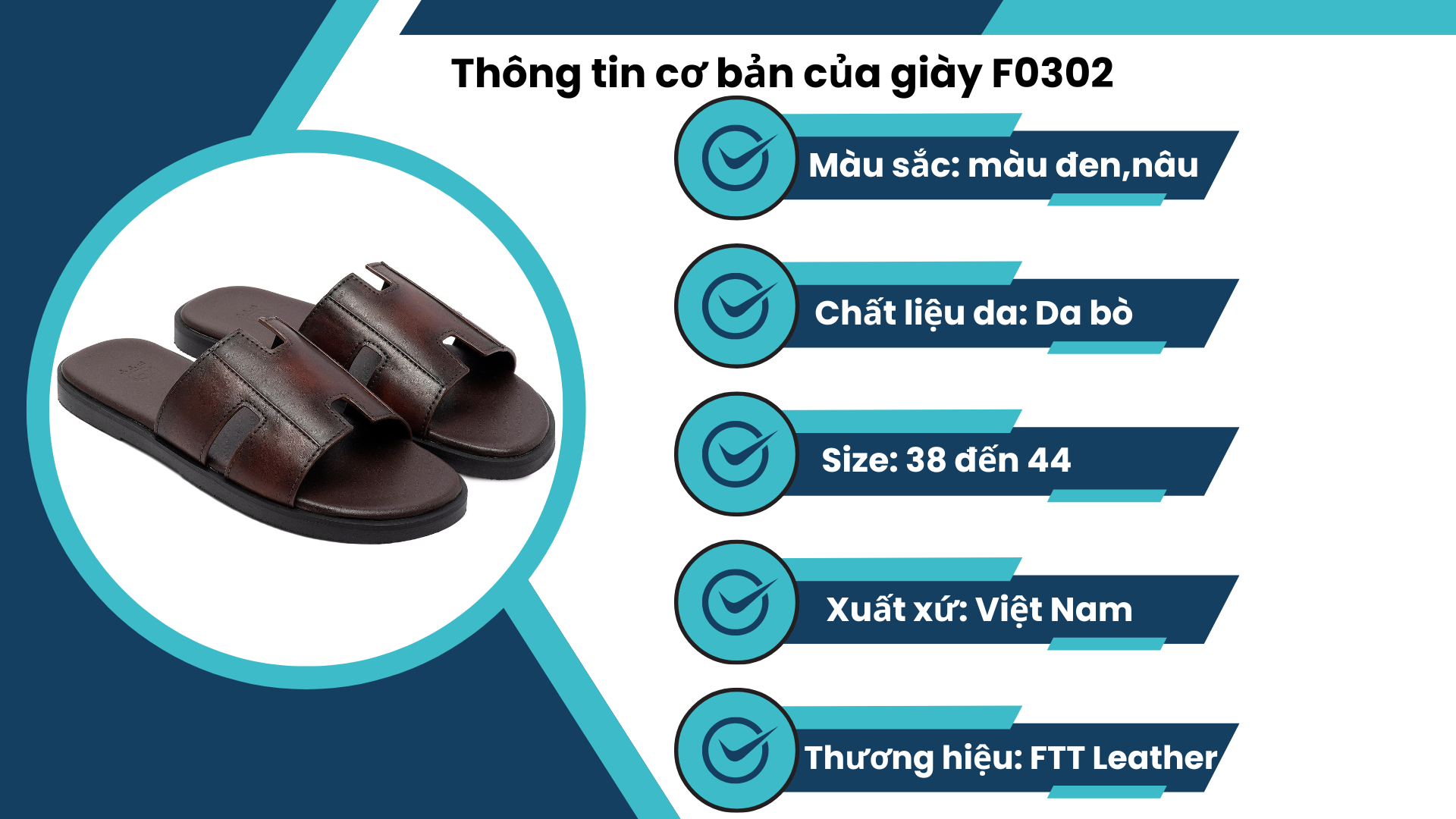 Mô tả Dép da bò nam chữ H FTT Leather quai ngang màu nâu dáng trơn đế cao cấp bền, nhẹ, độ bám tốt D10541 - 3