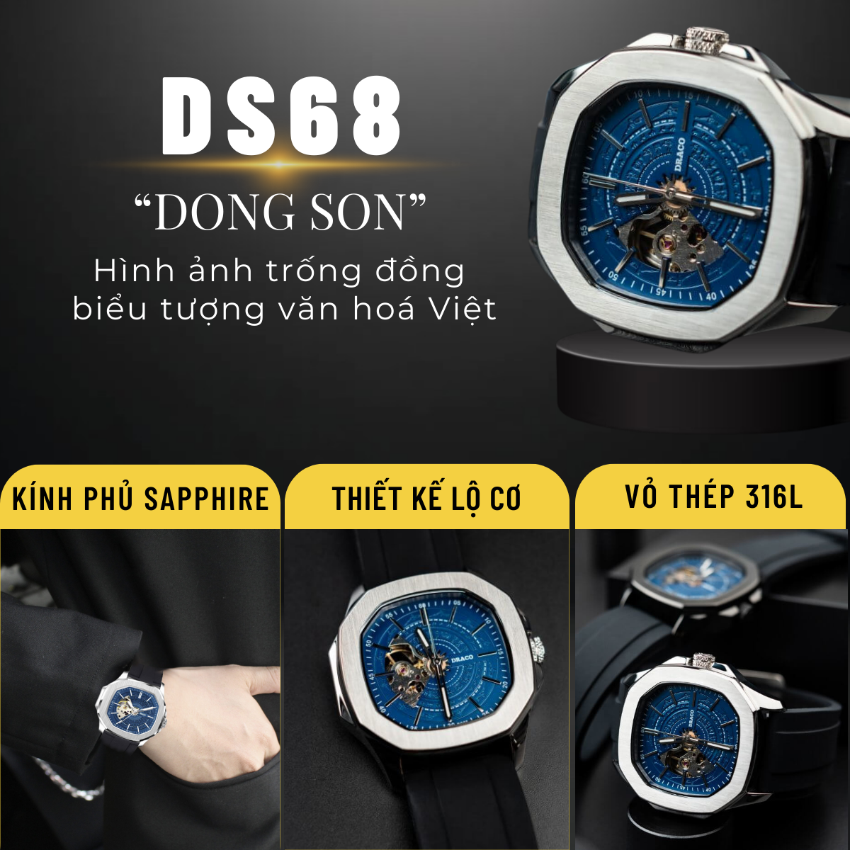 Mô tả Đồng Hồ Nam - Thương Hiệu Việt Draco D23-DS68 "DongSon" đồng hồ nam chính hãng - 1