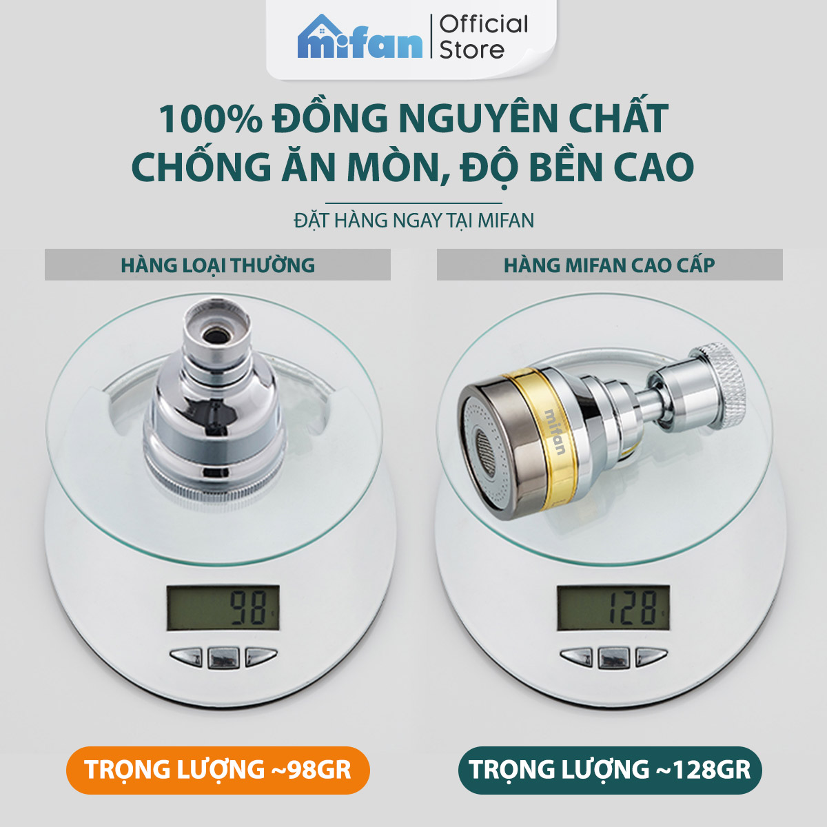 Mô tả Đầu vòi rửa bát tăng áp đồng thau inox 304 cao cấp Mifan - 3 Chế độ phun cực mạnh, xoay 360 - Sử dụng cho bồn rửa chén - 3