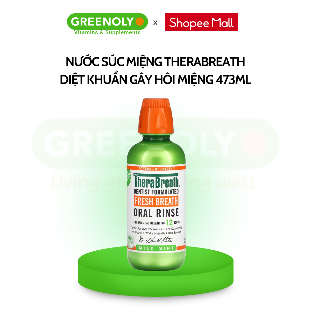 Mô tả Nước Súc Miệng TheraBreath Vị Bạc Hà Diệt Khuẩn Gây Hôi Miệng Hàng Đầu Mỹ 473ml - 1