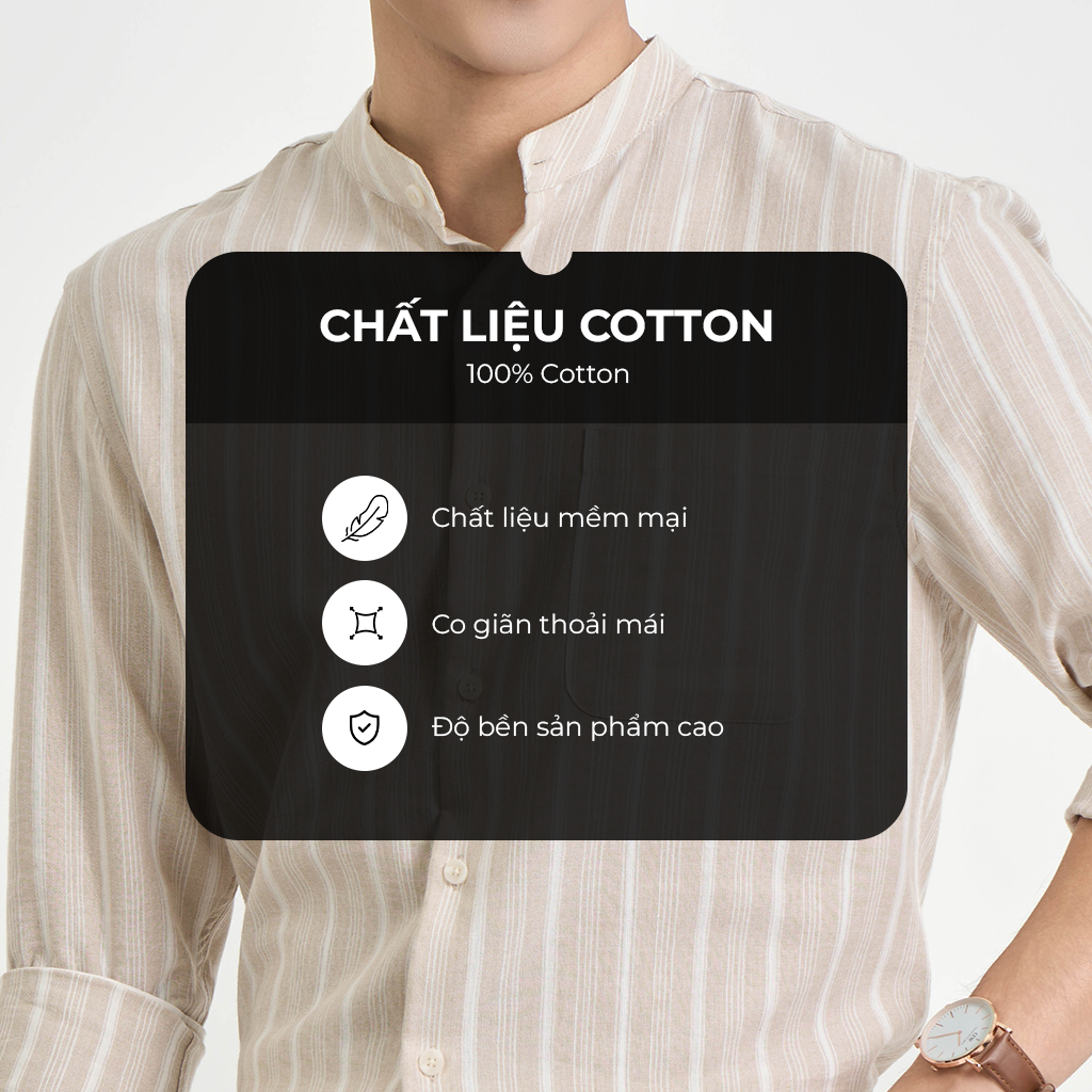 Mô tả Áo Sơ Mi Dài Tay Nam Krik Form Regular Thiết Kể Cổ Tàu Cùng Họa Tiết Kẻ Sọc Thanh Lịch SD3221 - 2