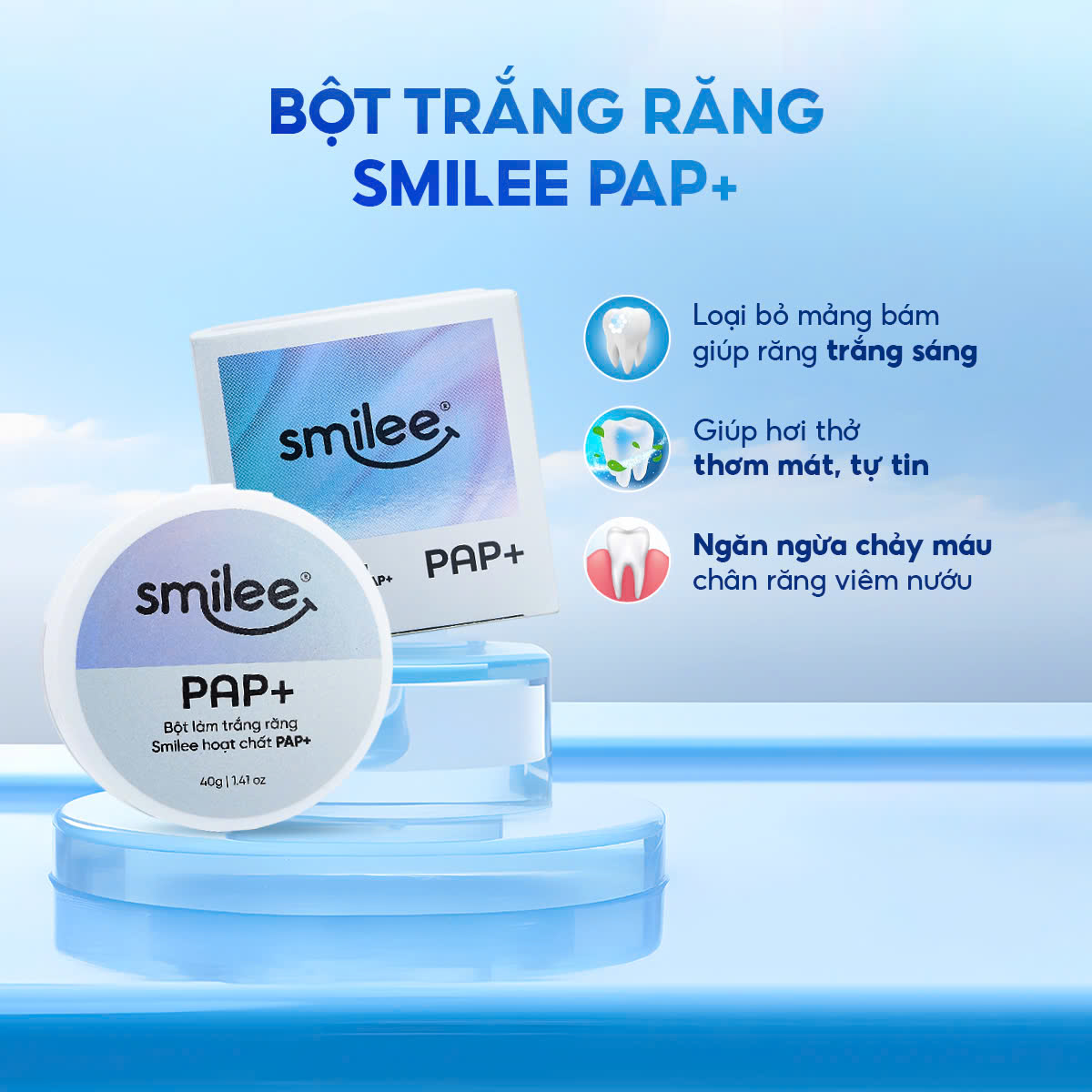 Mô tả Bột trắng răng Smilee PAP+ làm răng trắng sáng, loại bỏ vi khuẩn mảng bám ố vàng, thơm miệng sau liệu trình sử dụng - 1