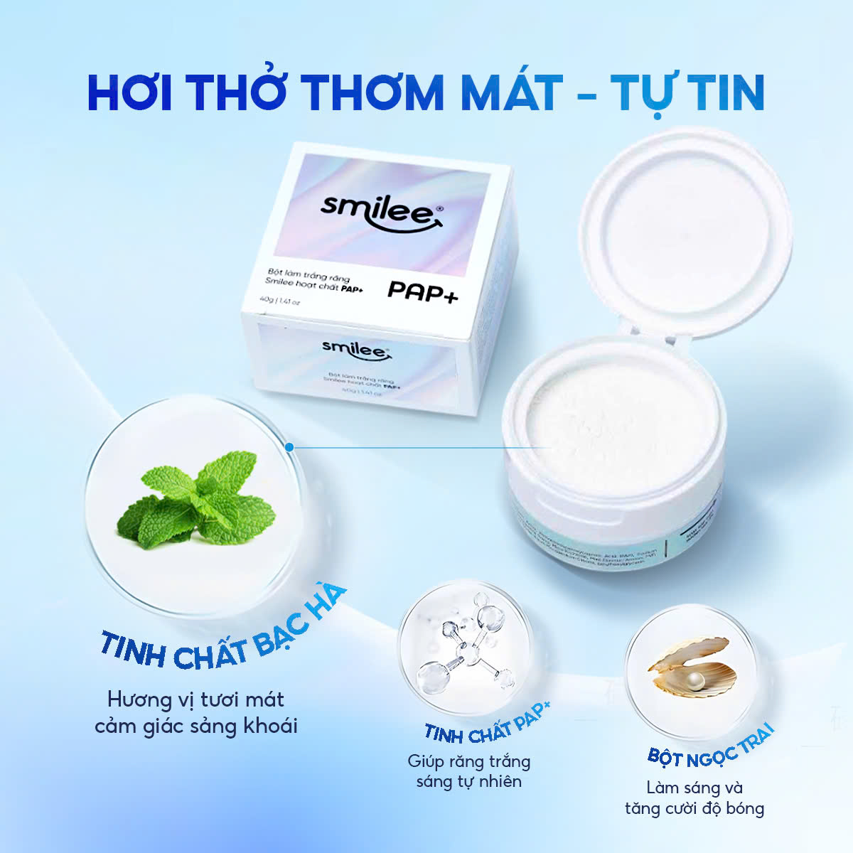 Mô tả Bột trắng răng Smilee PAP+ làm răng trắng sáng, loại bỏ vi khuẩn mảng bám ố vàng, thơm miệng sau liệu trình sử dụng - 3