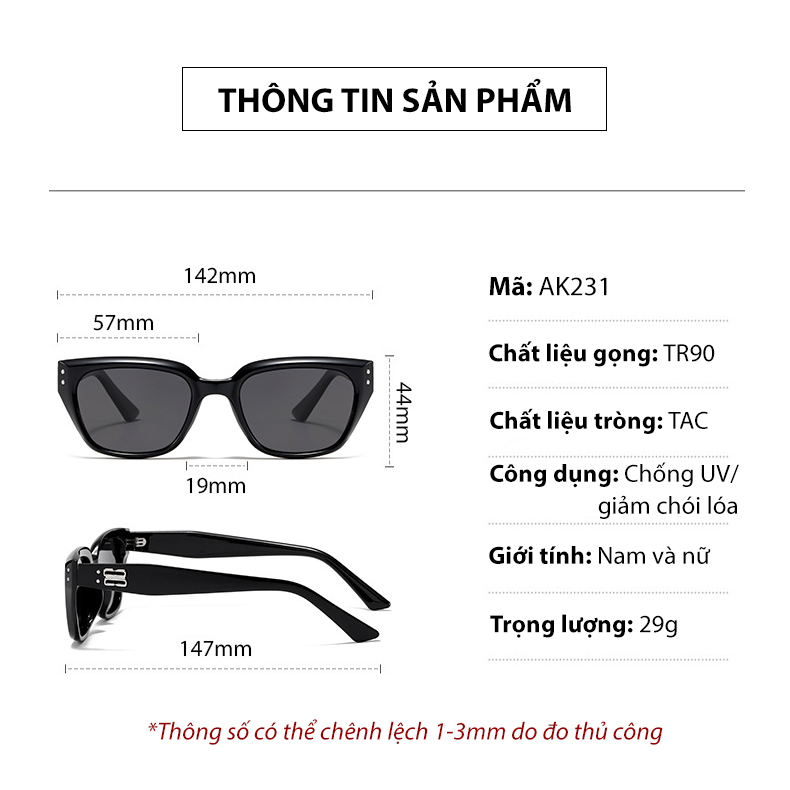 Mô tả Kính Râm Nam Nữ AORON Tròng Phân Cực Chống Tia UV Dáng Chữ Nhật Trendy Gọng TR90 Chống Gãy, Thiết Kế Cá Tính AK231 - 7