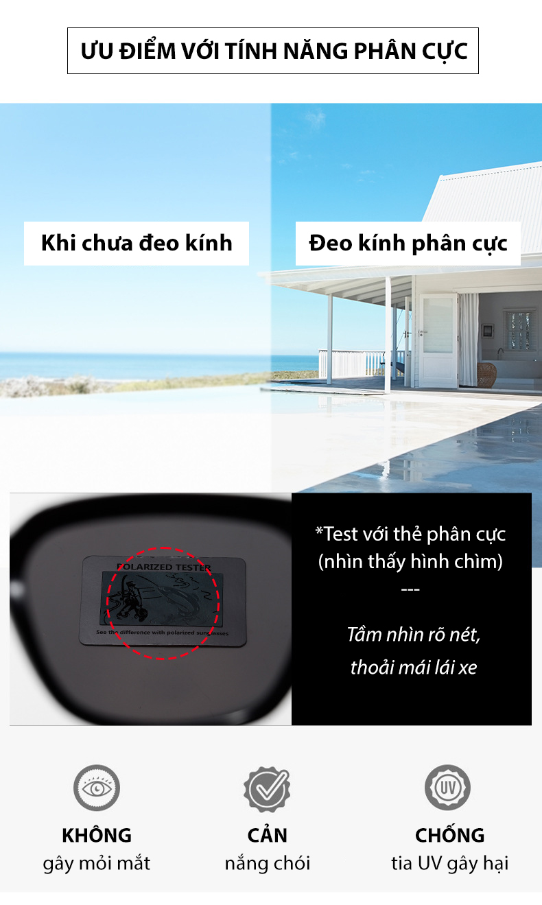Mô tả Kính Râm Nam Nữ AORON Tròng Phân Cực Chống Tia UV Dáng Chữ Nhật Trendy Gọng TR90 Chống Gãy, Thiết Kế Cá Tính AK231 - 10