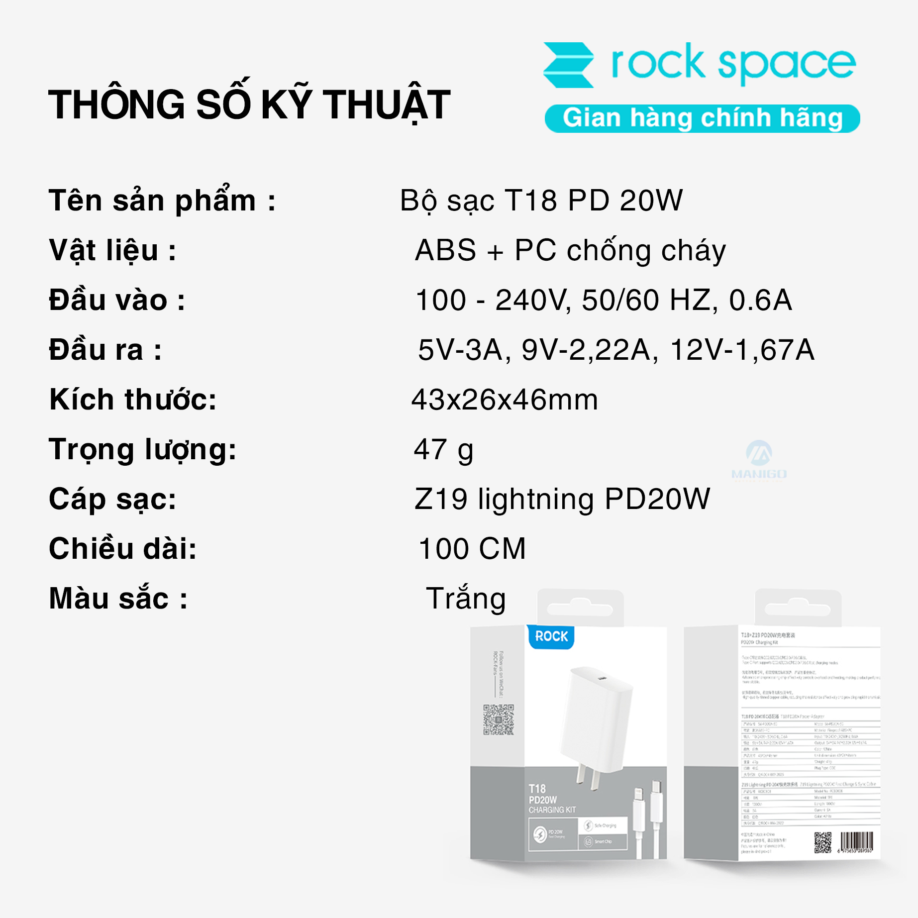 Mô tả Bộ Sạc nhanh 20W Rockspace T18 hàng chính hãng bảo hành 12 tháng 1 đổi 1 - 8