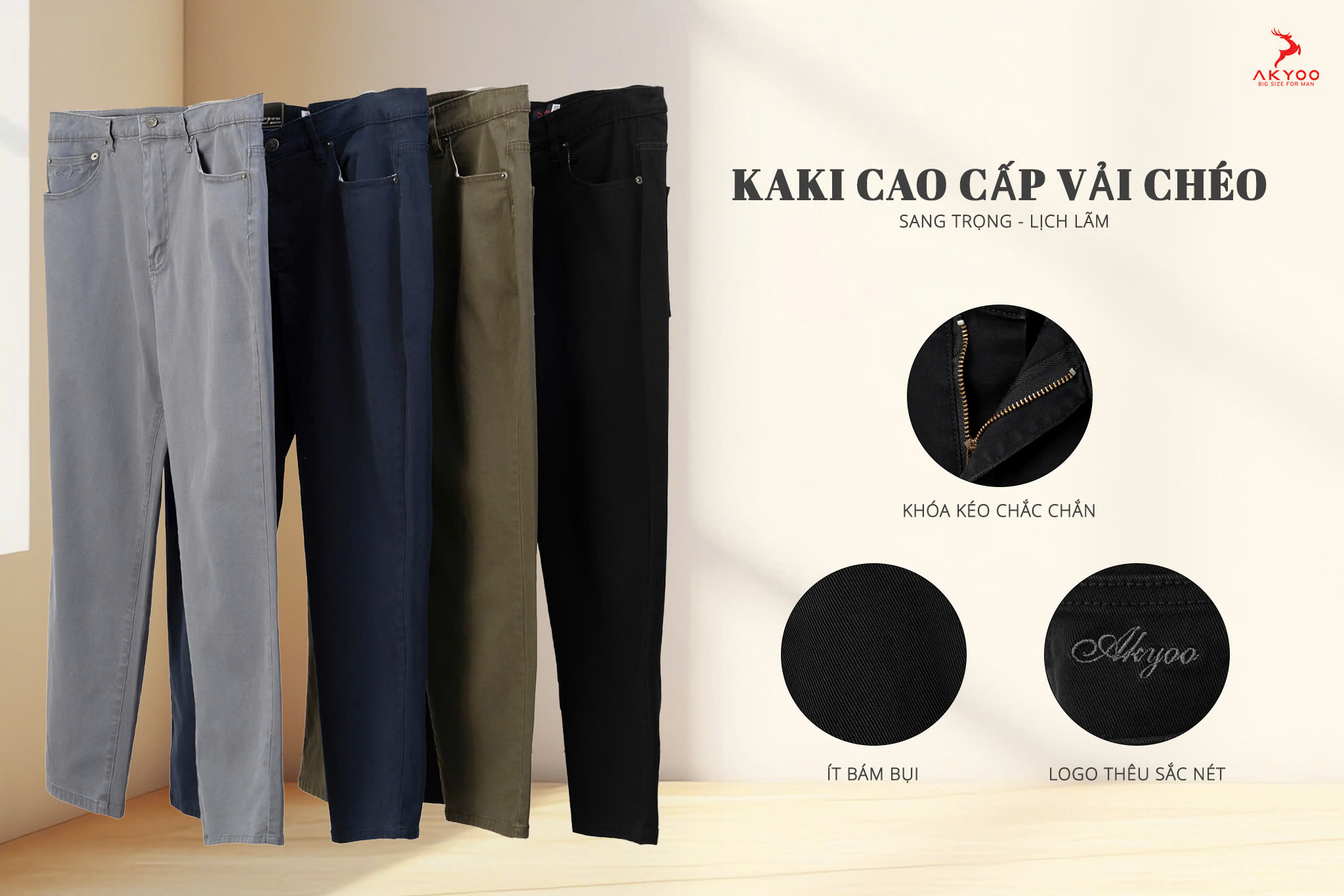 Mô tả Quần Kaki Bigsize Nam 80-140kg AKYOO Chất Liệu Cotton Co Giãn, Bigsize Nam - KAKI - 9