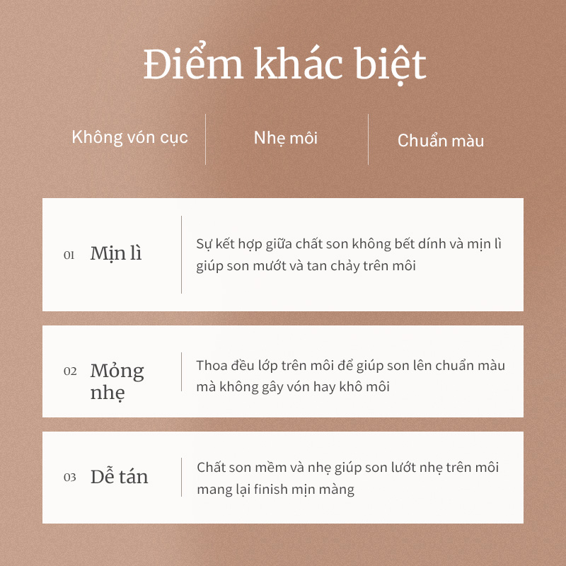 Mô tả Son Thỏi Lì hince Slim Stick Melting Matte 1.6g - 2