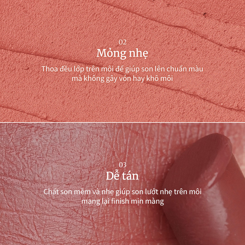 Mô tả Son Thỏi Lì hince Slim Stick Melting Matte 1.6g - 5