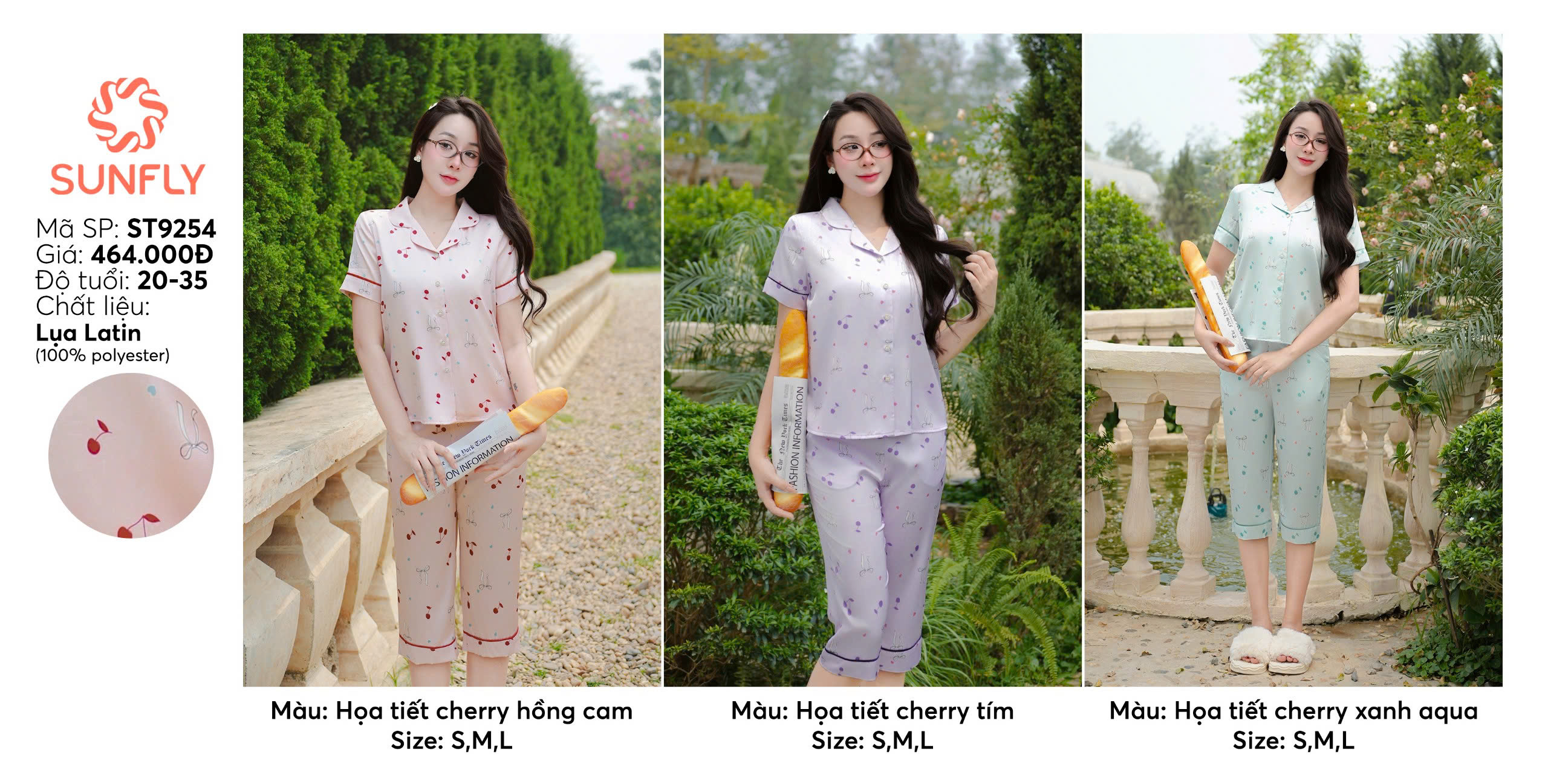 Mô tả Bộ pijama nữ lụa latin SUNFLY áo cộc quần ngố ST9254 - 3