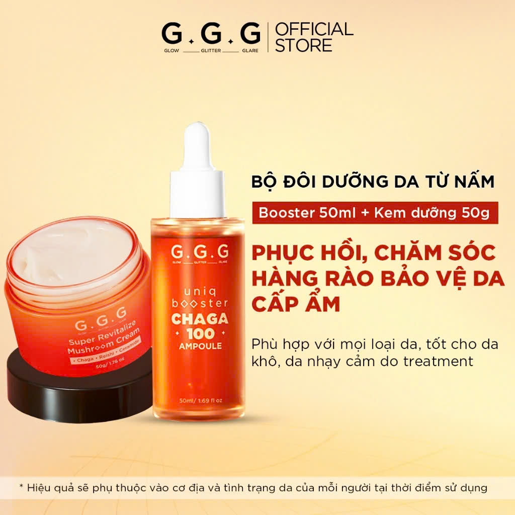 Mô tả COMBO Cấp Ẩm Phục Hồi & Tái Sinh Làn Da - G.G.G Kem Dưỡng Nấm 50g & Booster Nấm Chaga 50ml - 2