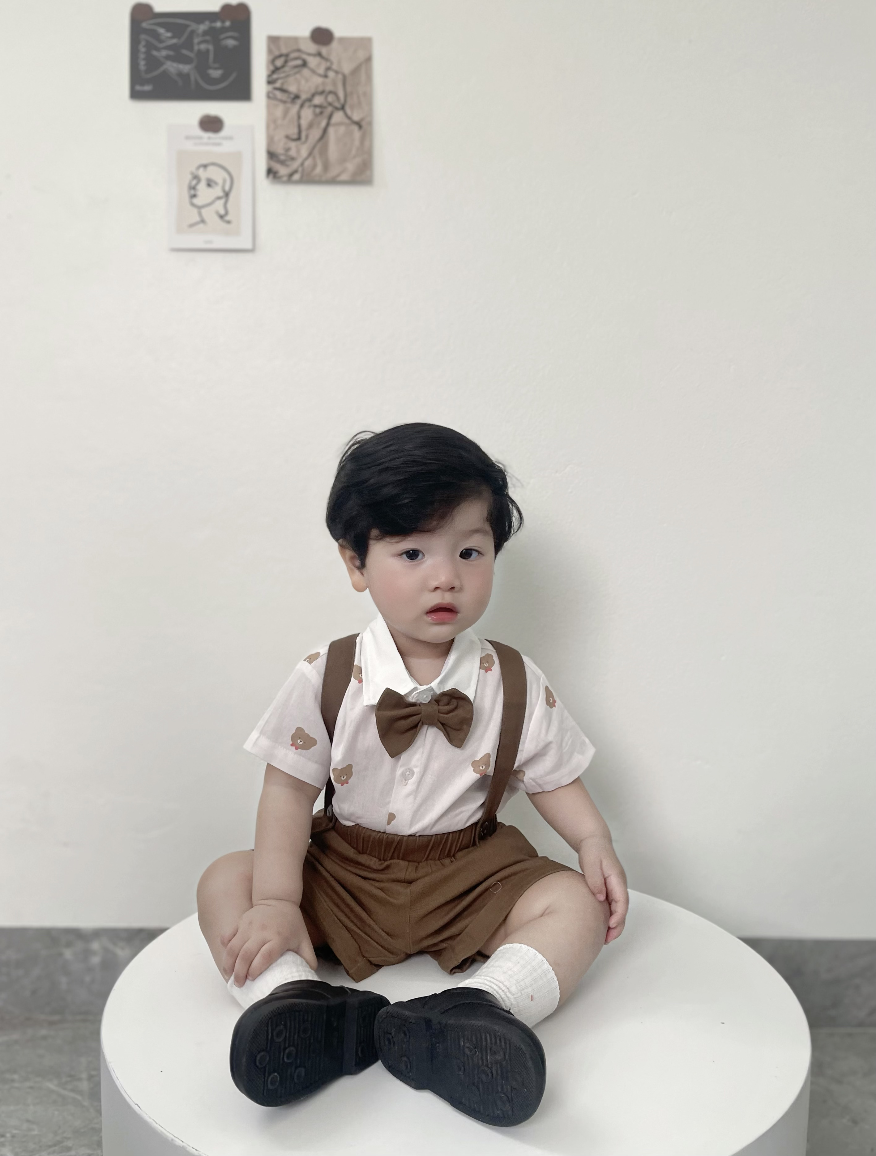 Mô tả Set yếm Công Tử họa tiết gấu Thôi Nôi Fbaby Đi Chơi Dự Tiệc  Aó Chất Liệu Thô Đũi Phối Quần Kaki Cho Bé Trai 6-17kg - 5