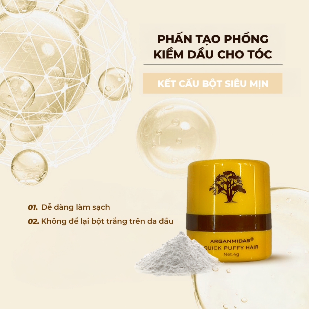 Mô tả Phấn kiềm dầu tạo phồng chân tóc Arganmidas, phấn gội khô giúp tóc bồng bềnh 4g - 1