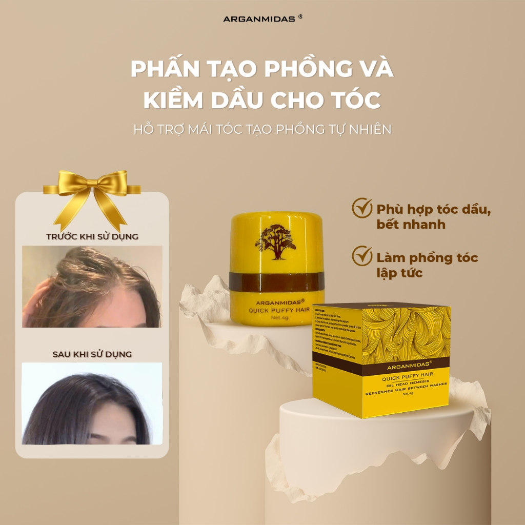 Mô tả Phấn kiềm dầu tạo phồng chân tóc Arganmidas, phấn gội khô giúp tóc bồng bềnh 4g - 3