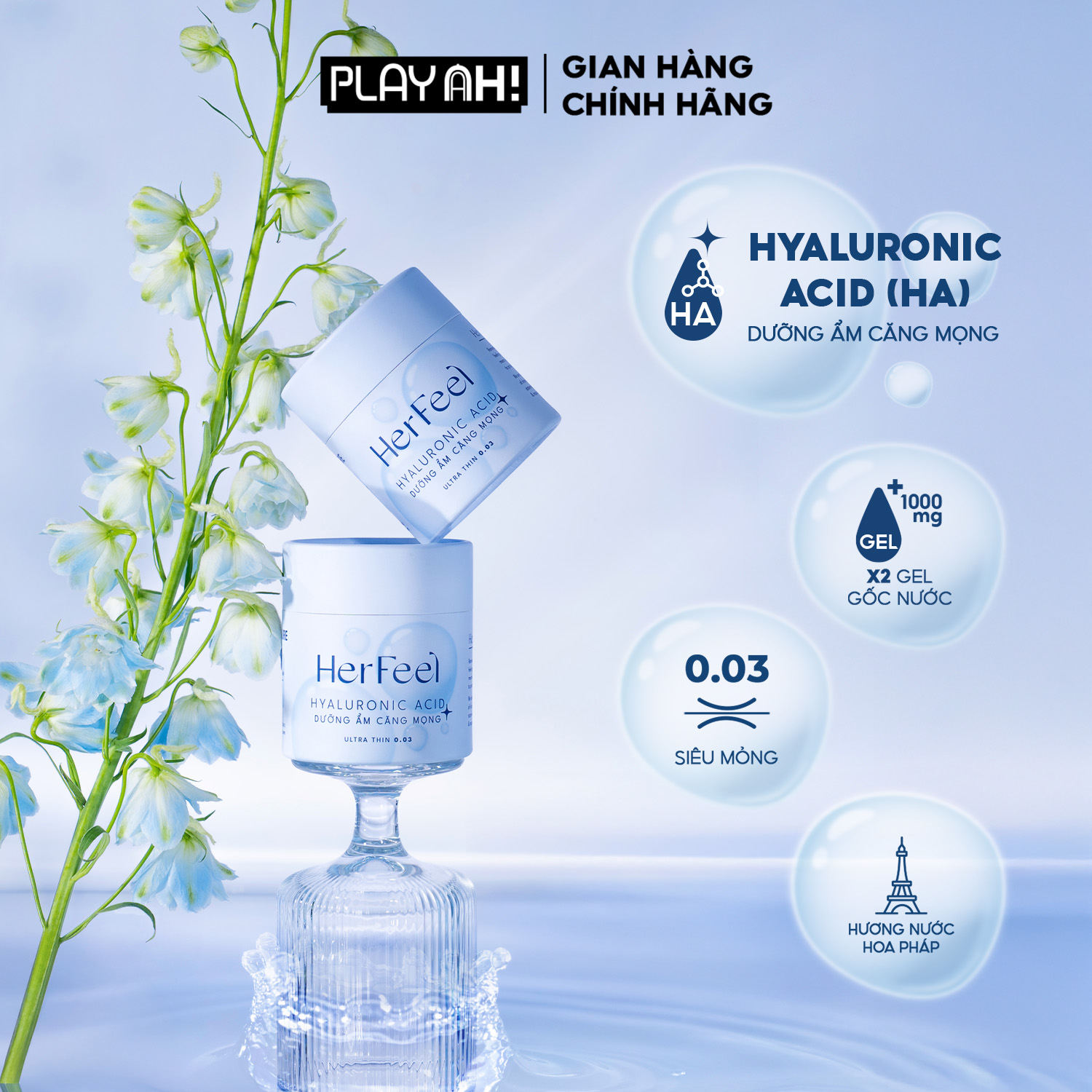 Mô tả Bao cao su dưỡng ẩm Her Feel HA Hộp 3/10 Gấp đôi gel dưỡng ẩm cao cấp - 2