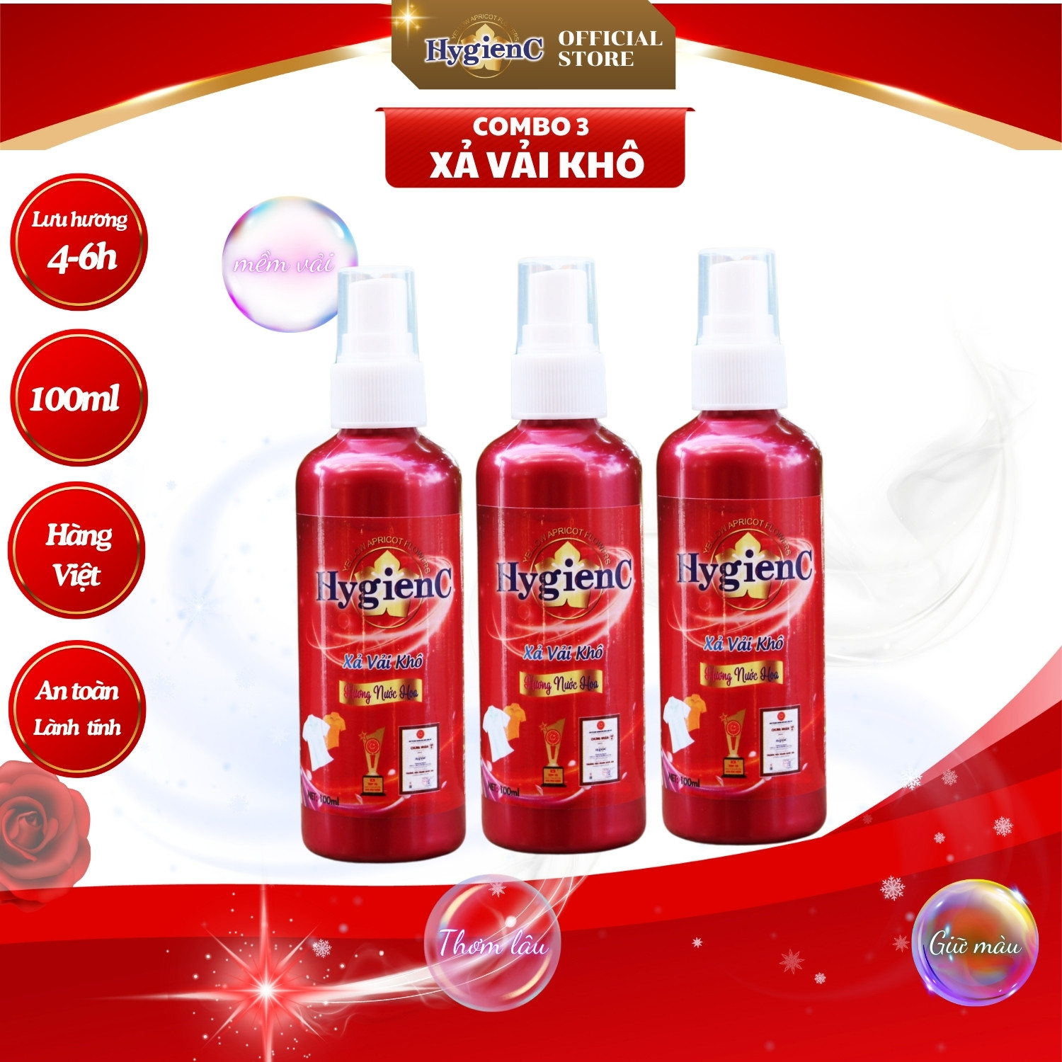 Mô tả Combo 3 Nước xả vải khô HygienC Plus+ dạng xịt thơm quần áo - Dung tích 100ml - XVKĐ3 - 2