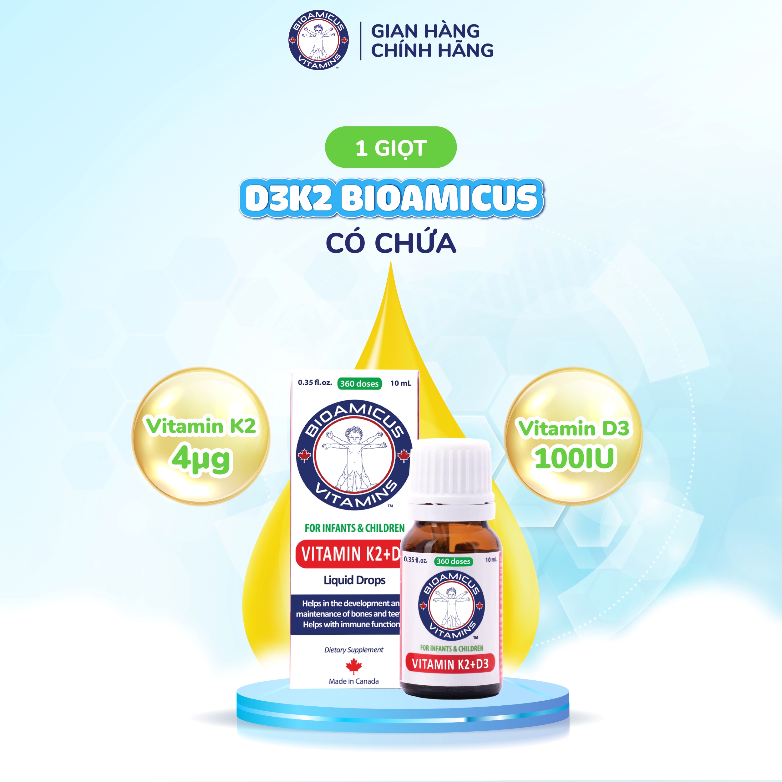 Mô tả BioAmicus Vitamin D3K2 giúp trẻ phát triển chiều cao - Vitamin D3K2 MK-7 Cho Trẻ Lọ 10mL - 2