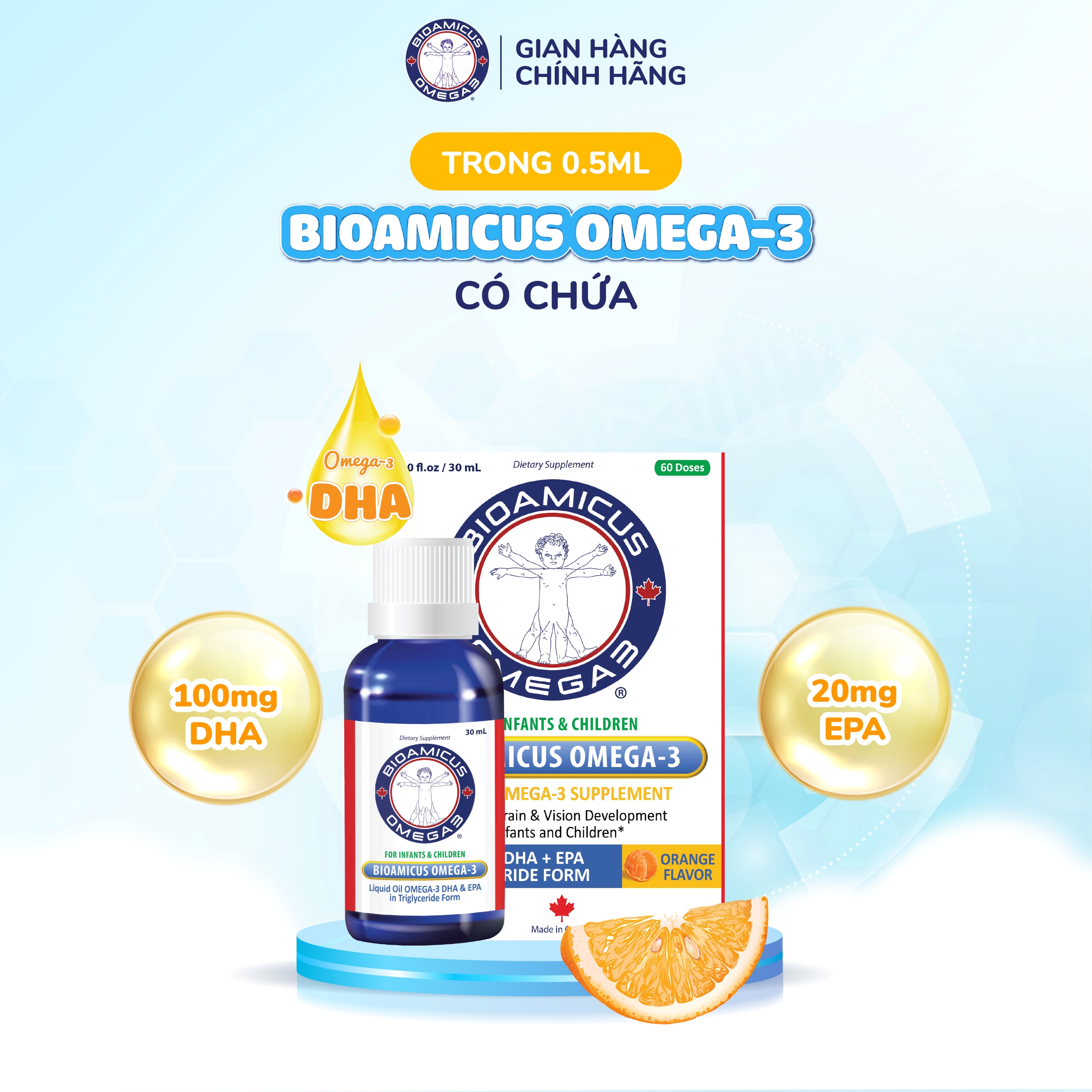 Mô tả BioAmicus Omega-3 DHA cho trẻ thông minh sáng mắt lọ 30mL - 2