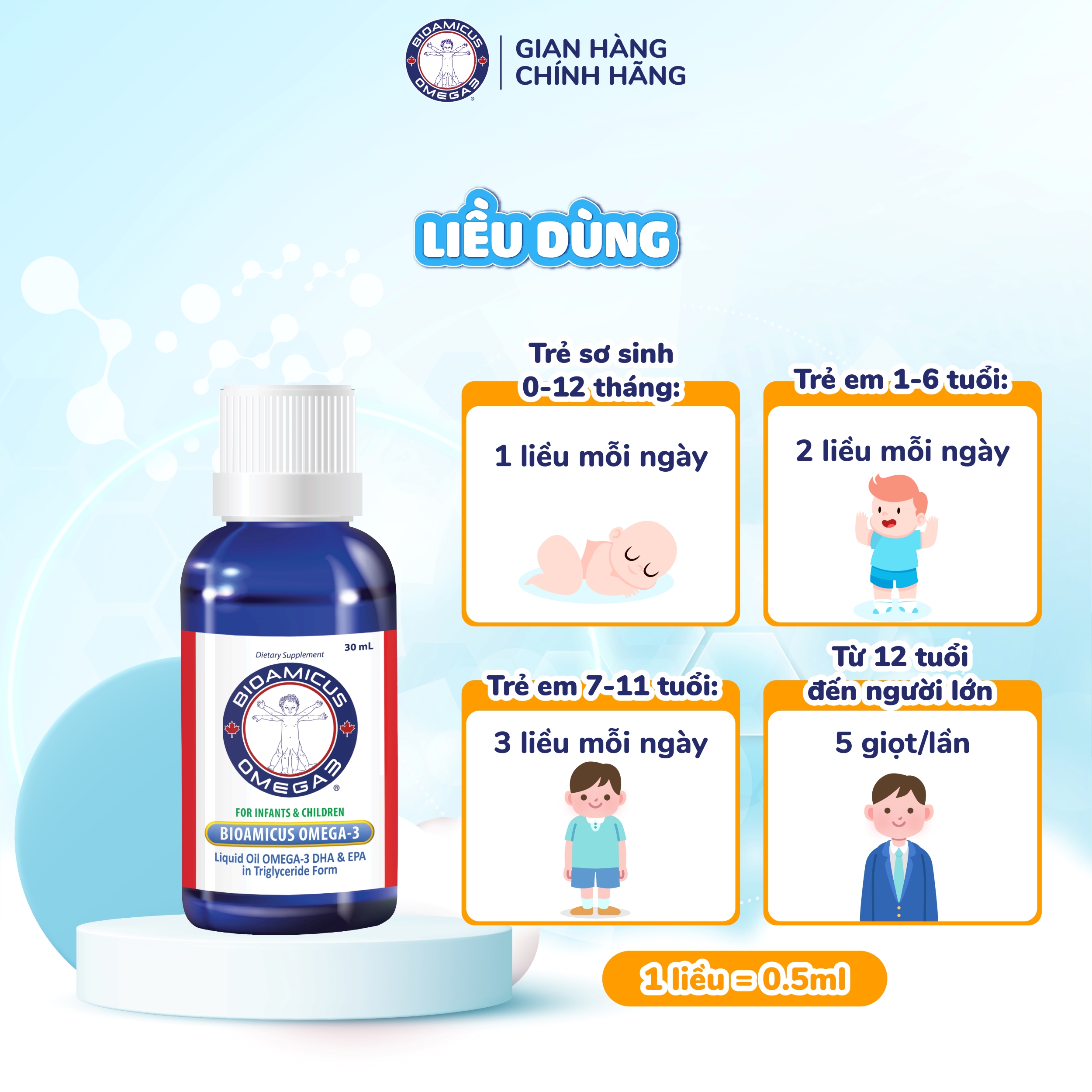 Mô tả BioAmicus Omega-3 DHA cho trẻ thông minh sáng mắt lọ 30mL - 4