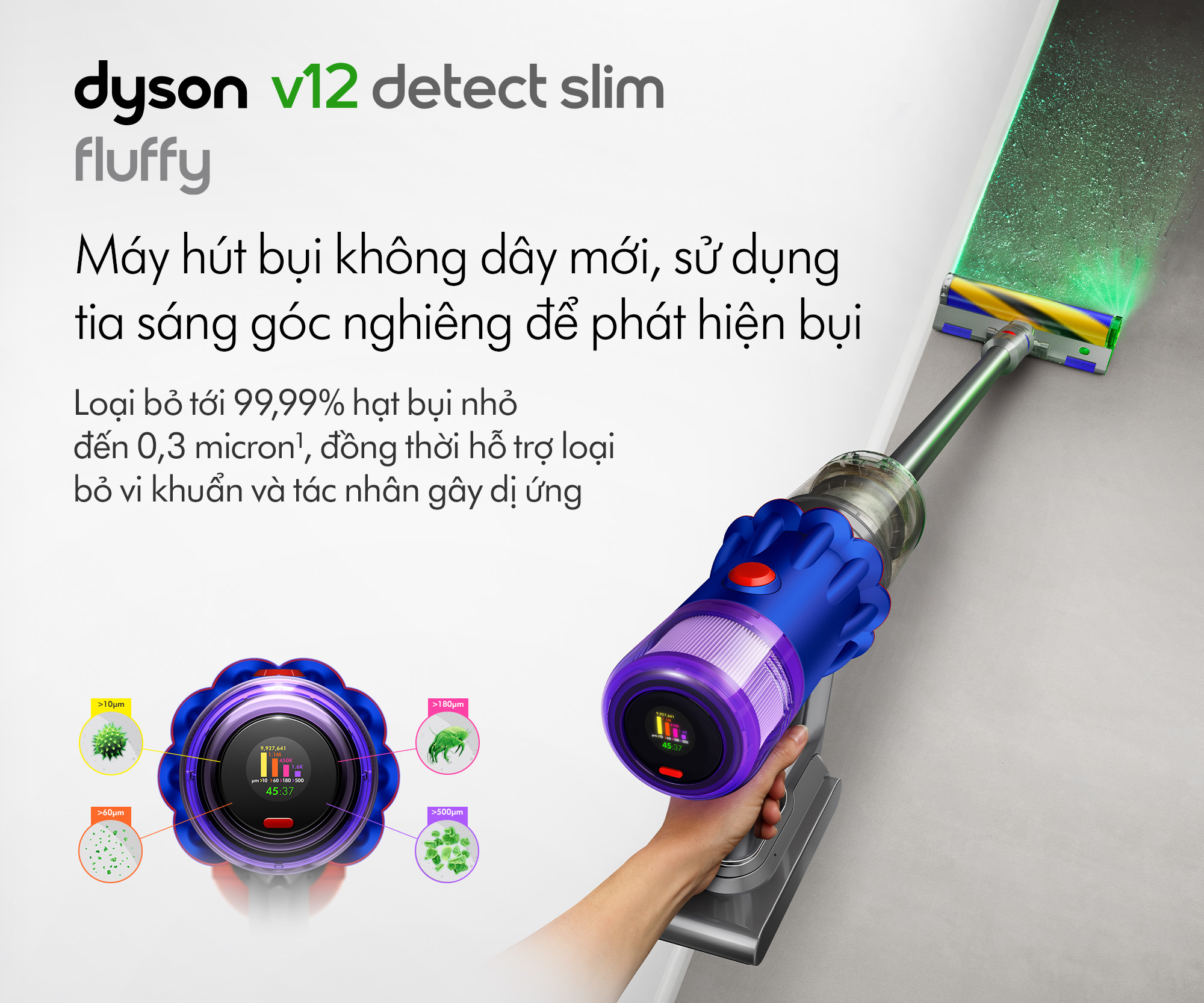 Mô tả Máy hút bụi không dây Dyson V12 Detect ™ Slim Fluffy (Xanh Xám) - 1
