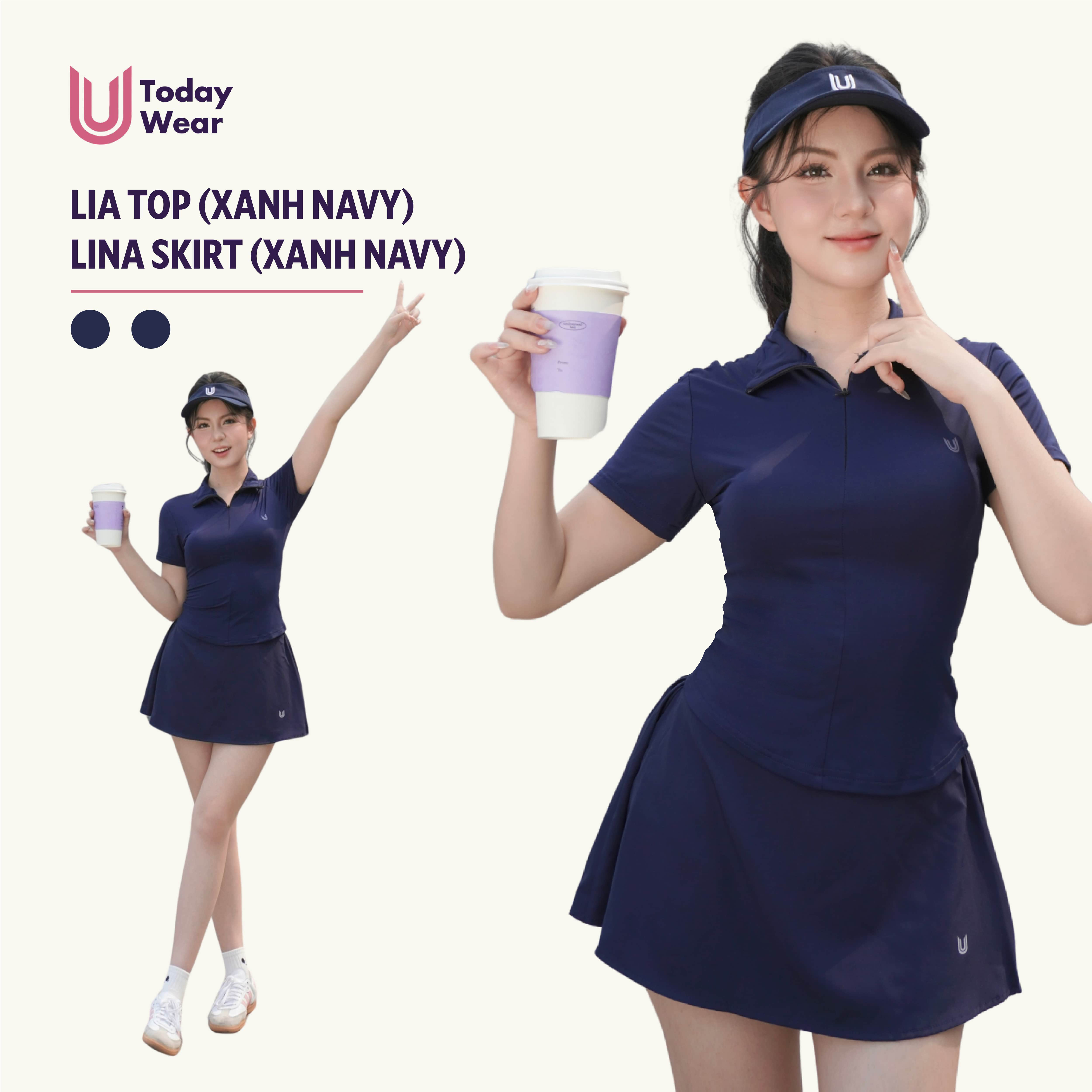 Mô tả Set bộ đồ thể thao nữ pickcleball tennis áo Lia Top xanh navy mix chân váy Lina Skirt xanh navy Today U Wear thoáng mát - 1