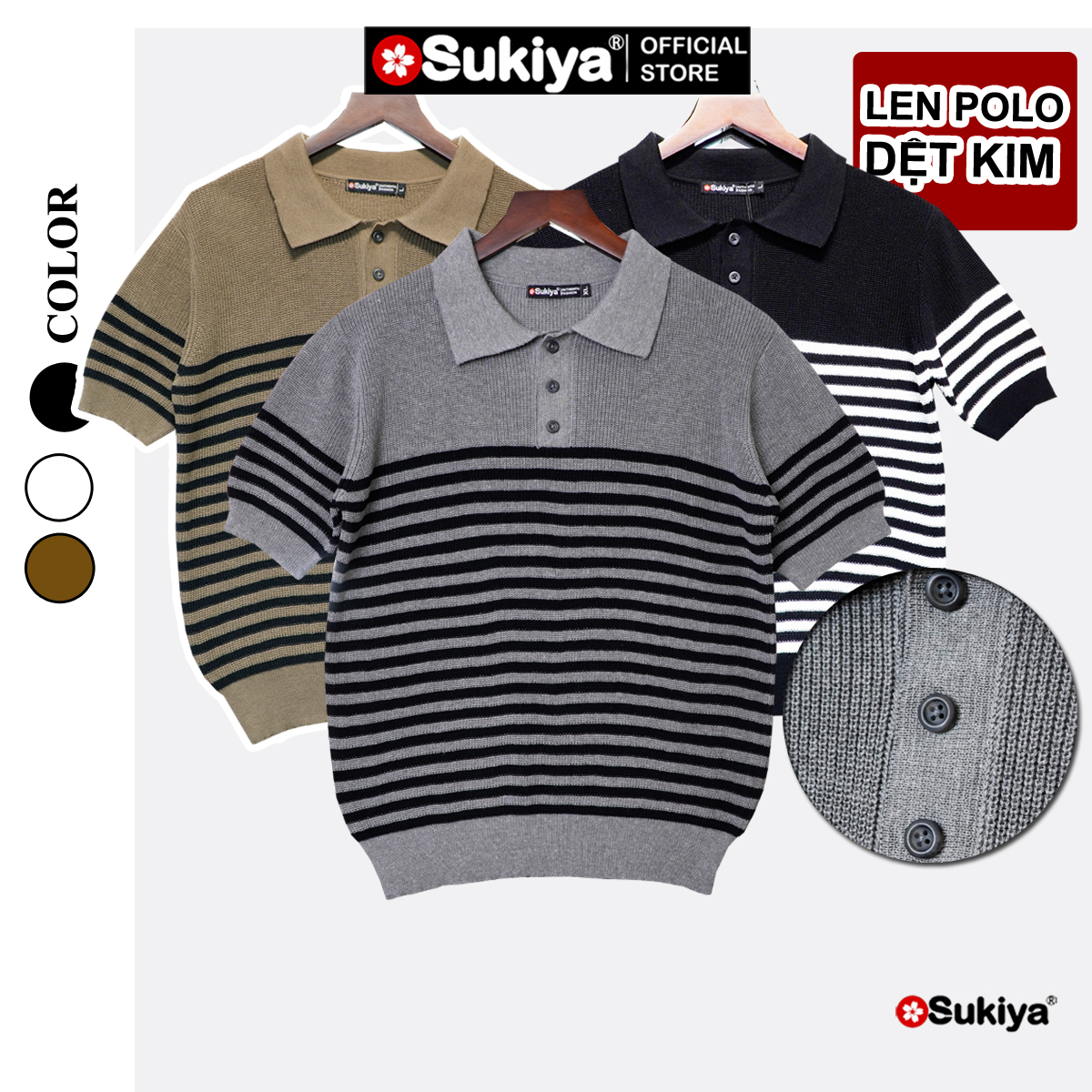 Mô tả Áo Polo Len Dệt Kim SUKIYA Chất Sợi Dệt Cotton Cao Cấp Thoáng Mát, Kiểu Dáng Polo Lịch Sự Phối Kẻ AL108 - 1