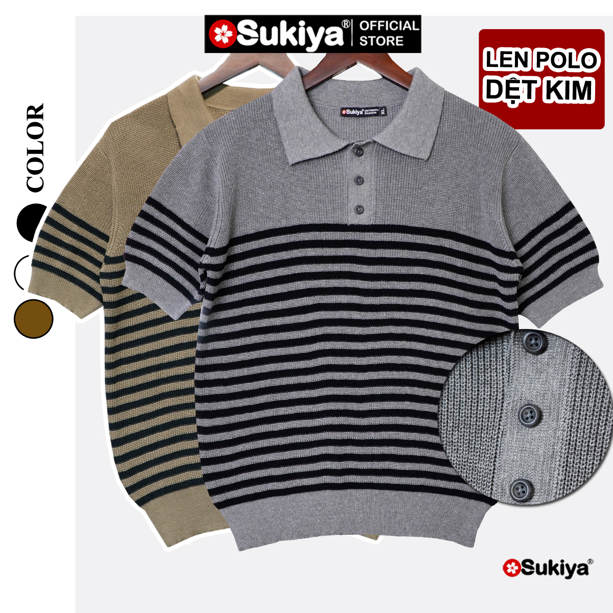 Mô tả Áo Polo Len Dệt Kim SUKIYA Chất Sợi Dệt Cotton Cao Cấp Thoáng Mát, Kiểu Dáng Polo Lịch Sự Phối Kẻ AL108 - 3